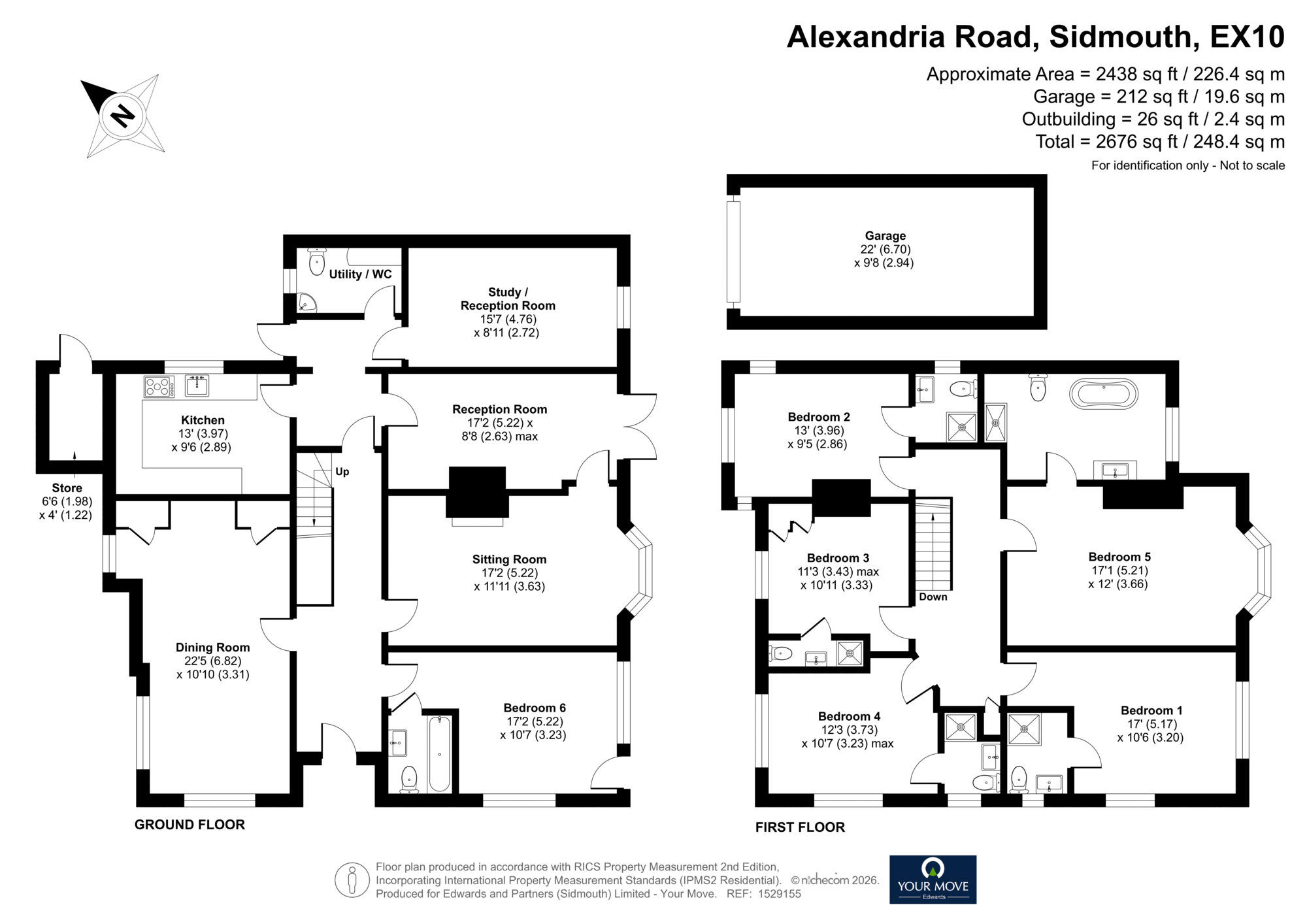 Floorplan of 6 bedroom Detached House for sale, Alexandria Road, Sidmouth, Devon, EX10
