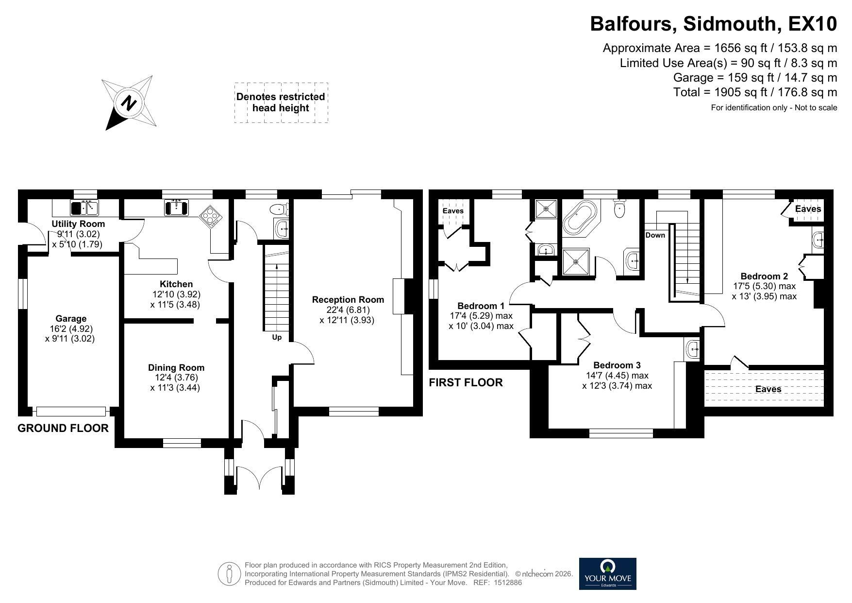 Floorplan of 3 bedroom Detached House for sale, Balfours, Sidmouth, Devon, EX10