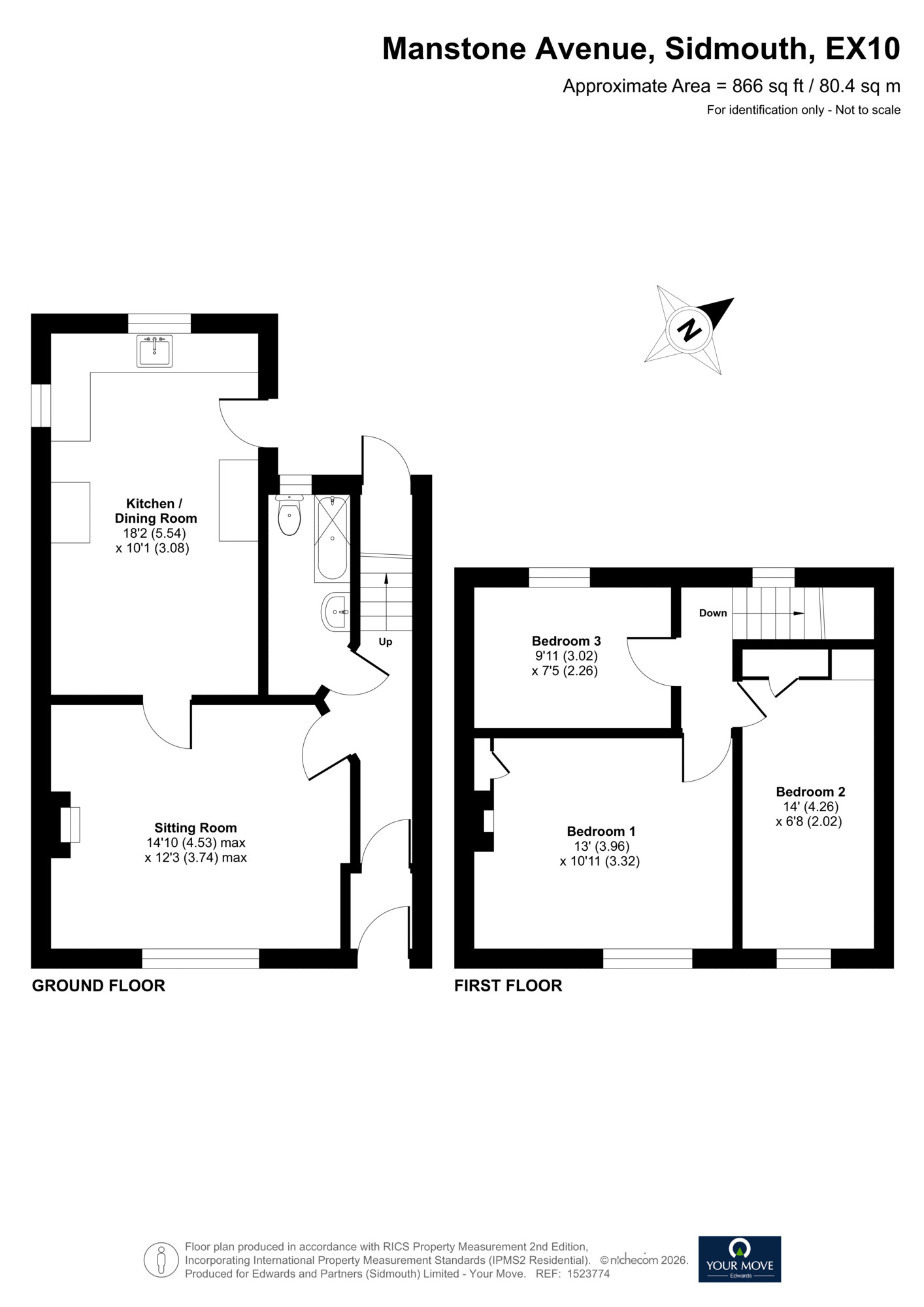 Floorplan of 3 bedroom Mid Terrace House for sale, Manstone Avenue, Sidmouth, Devon, EX10