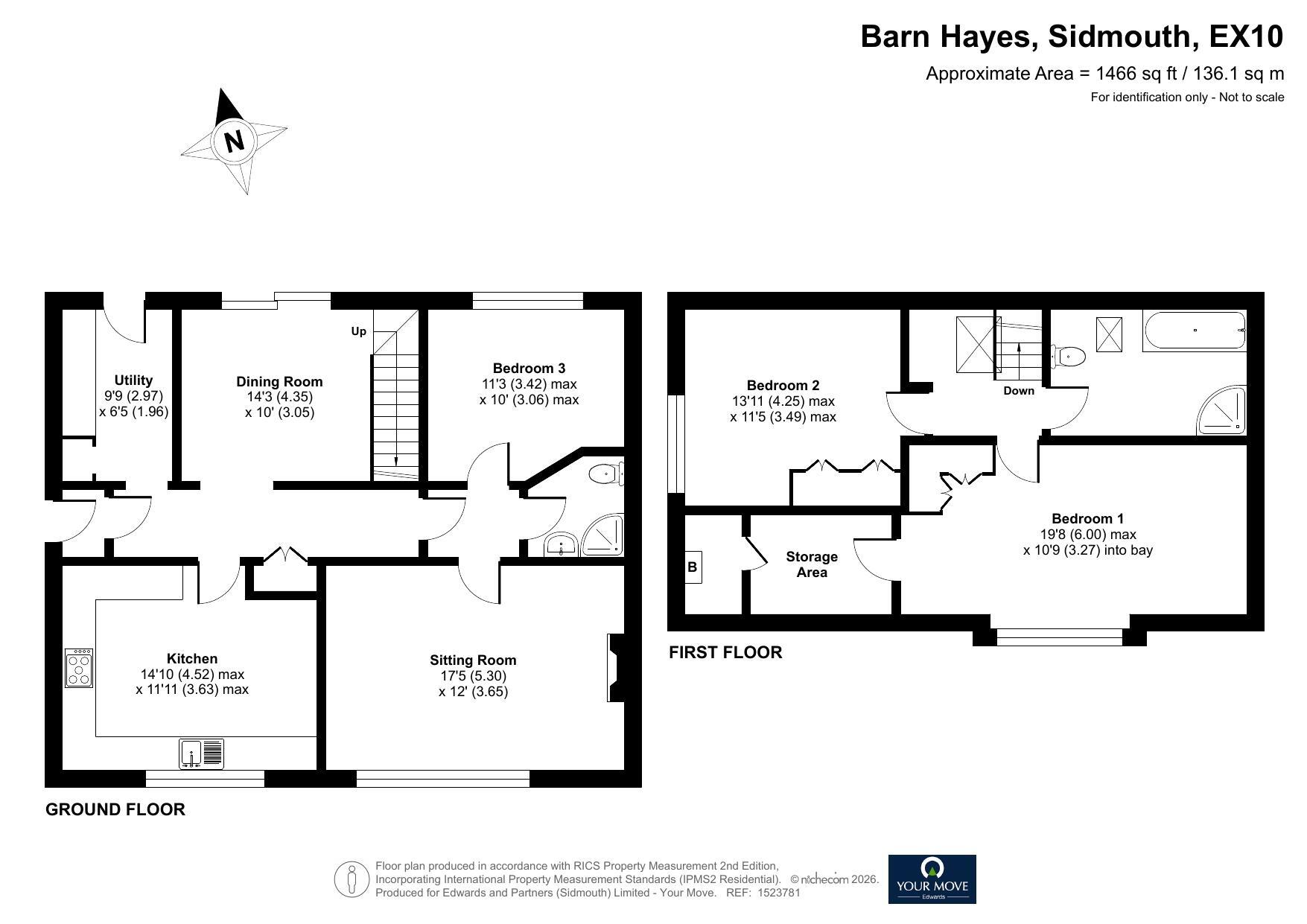 Floorplan of 3 bedroom Semi Detached House for sale, Barn Hayes, Sidmouth, Devon, EX10