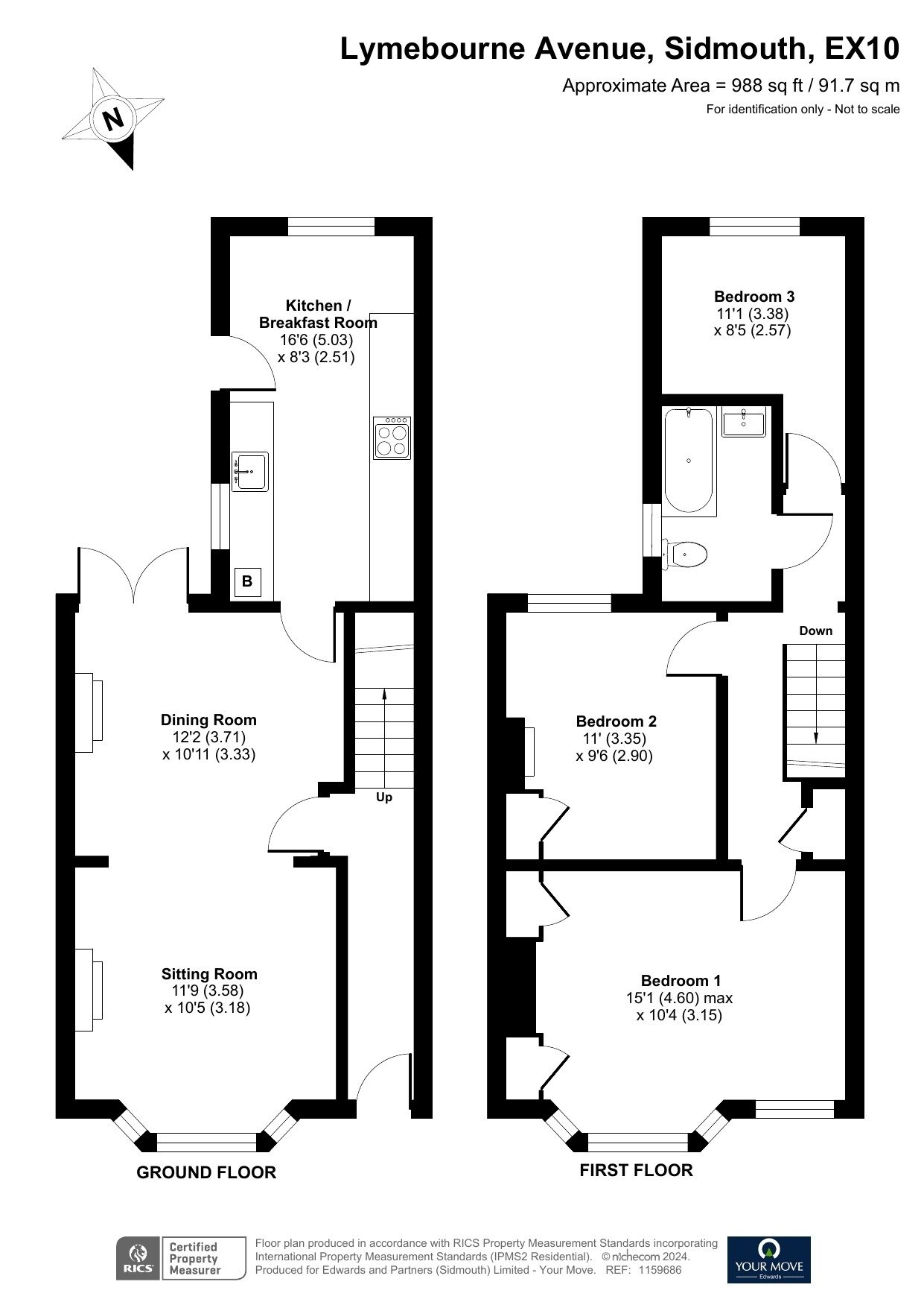 Floorplan of 3 bedroom Mid Terrace House for sale, Lymebourne Avenue, Sidmouth, Devon, EX10