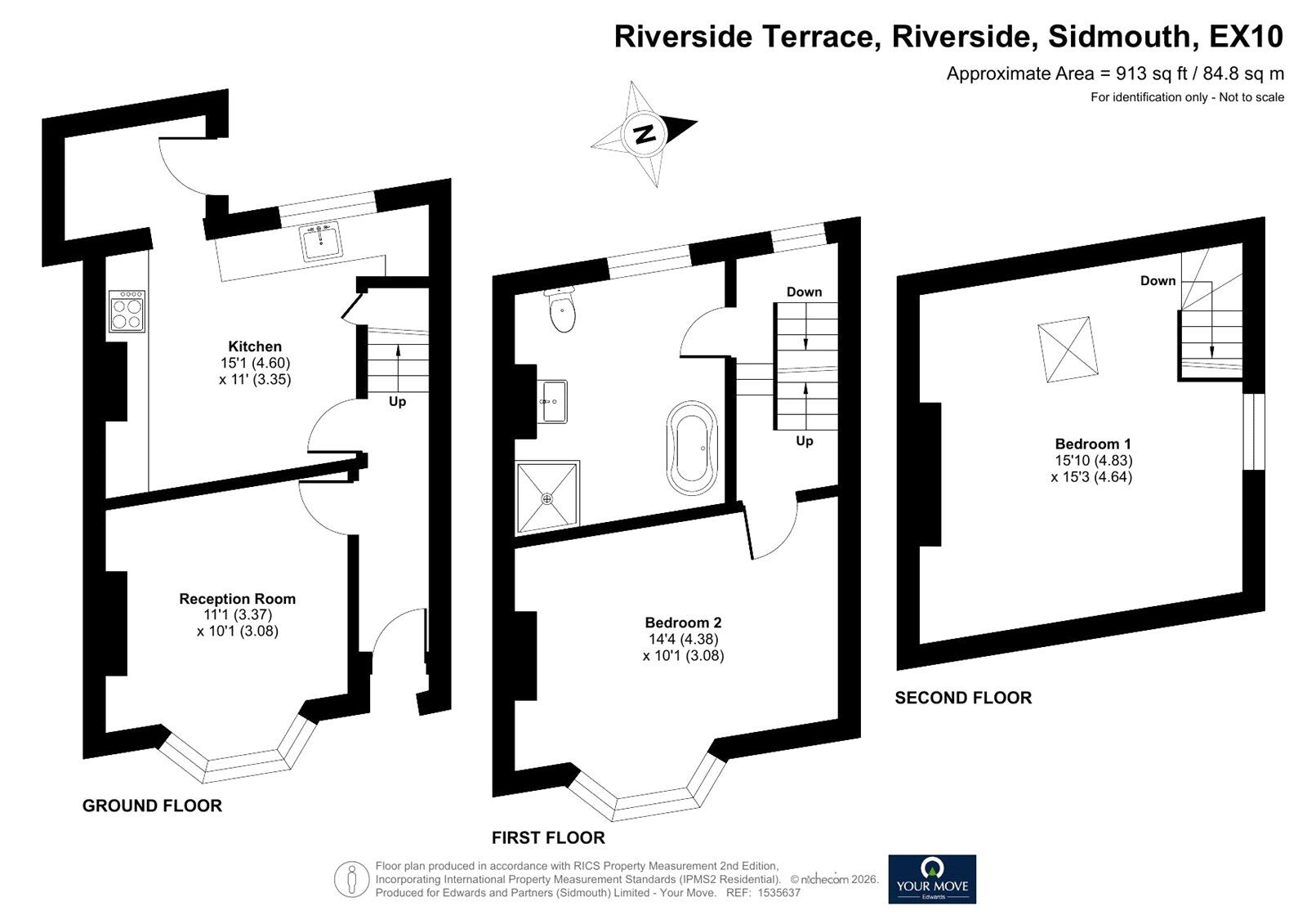 Floorplan of 2 bedroom End Terrace House for sale, Riverside Terrace, Riverside, Devon, EX10