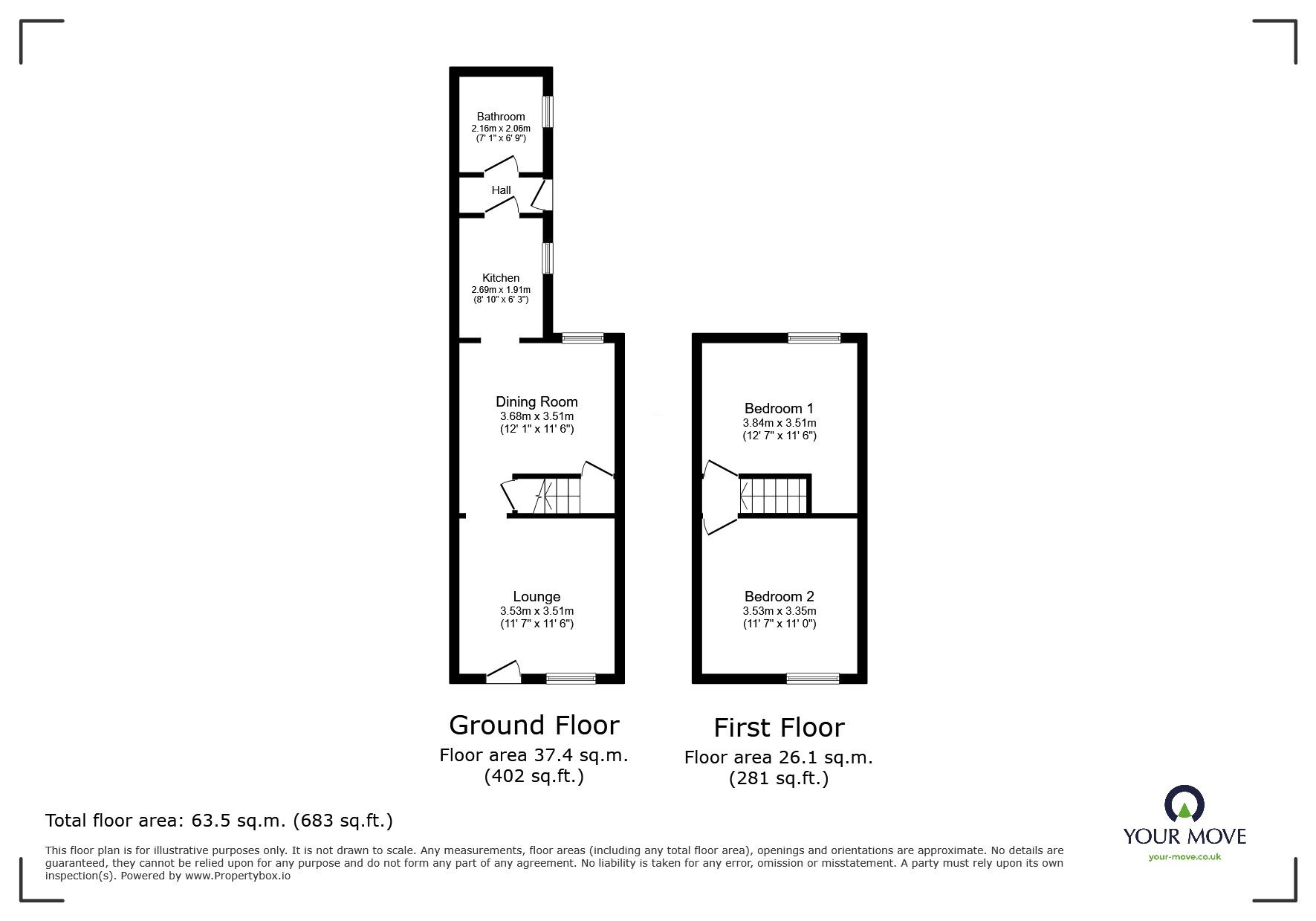 Floorplan of 2 bedroom Mid Terrace House to rent, Coronation Road, Hartshill, Stoke-On-Trent, ST4