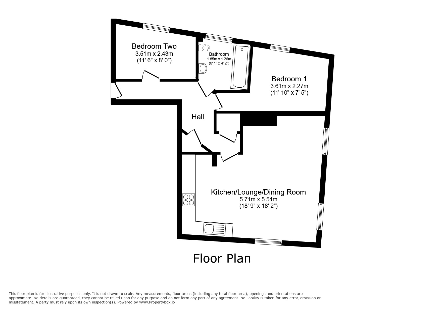 Floorplan of 2 bedroom  Flat for sale, Crownford Avenue, Hanley, Stoke-on-Trent, Staffordshire, ST1