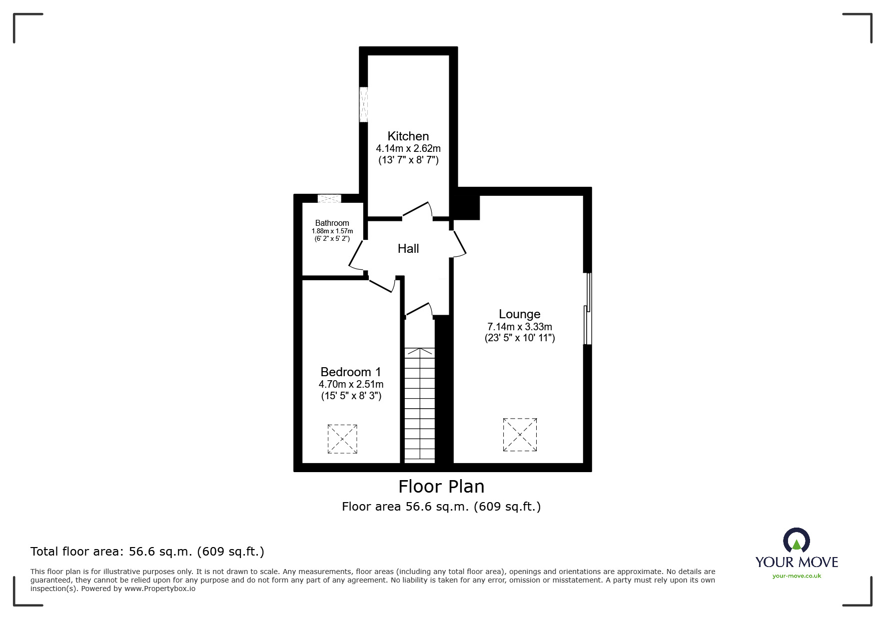 Floorplan of 1 bedroom  Flat to rent, Derwent Street, Stoke-on-Trent, Staffordshire, ST1