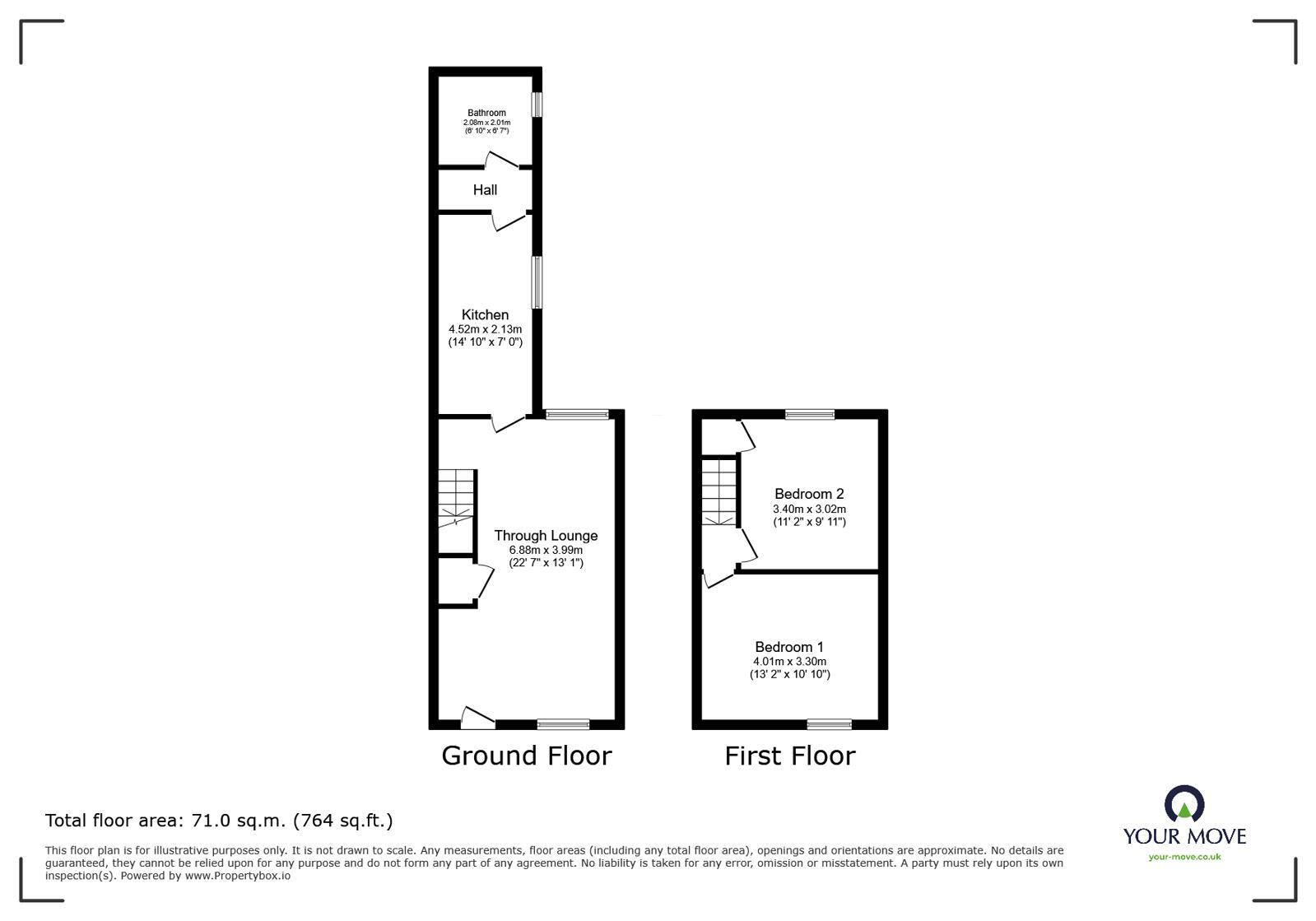 Floorplan of 2 bedroom Mid Terrace House for sale, Bank Street, Tunstall, Stoke-on-Trent, Staffordshire, ST6