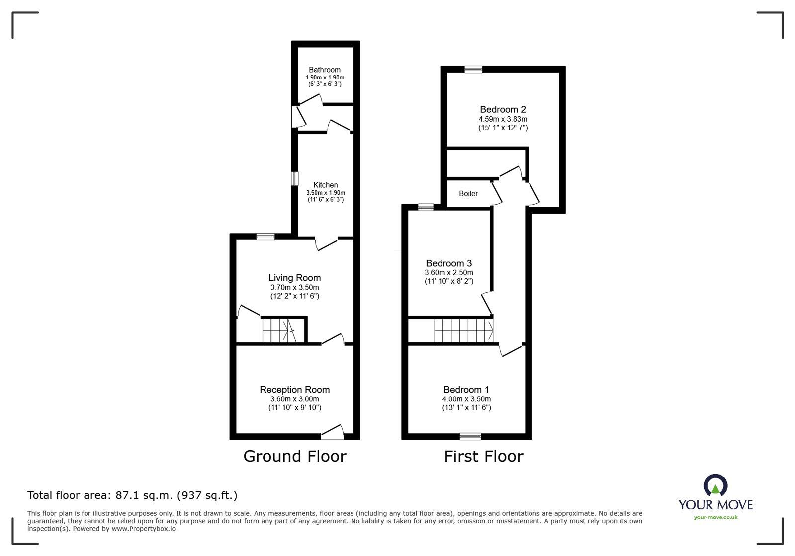 Floorplan of 3 bedroom Mid Terrace House to rent, Pinnox Street, Tunstall, Stoke-on-Trent, Staffordshire, ST6