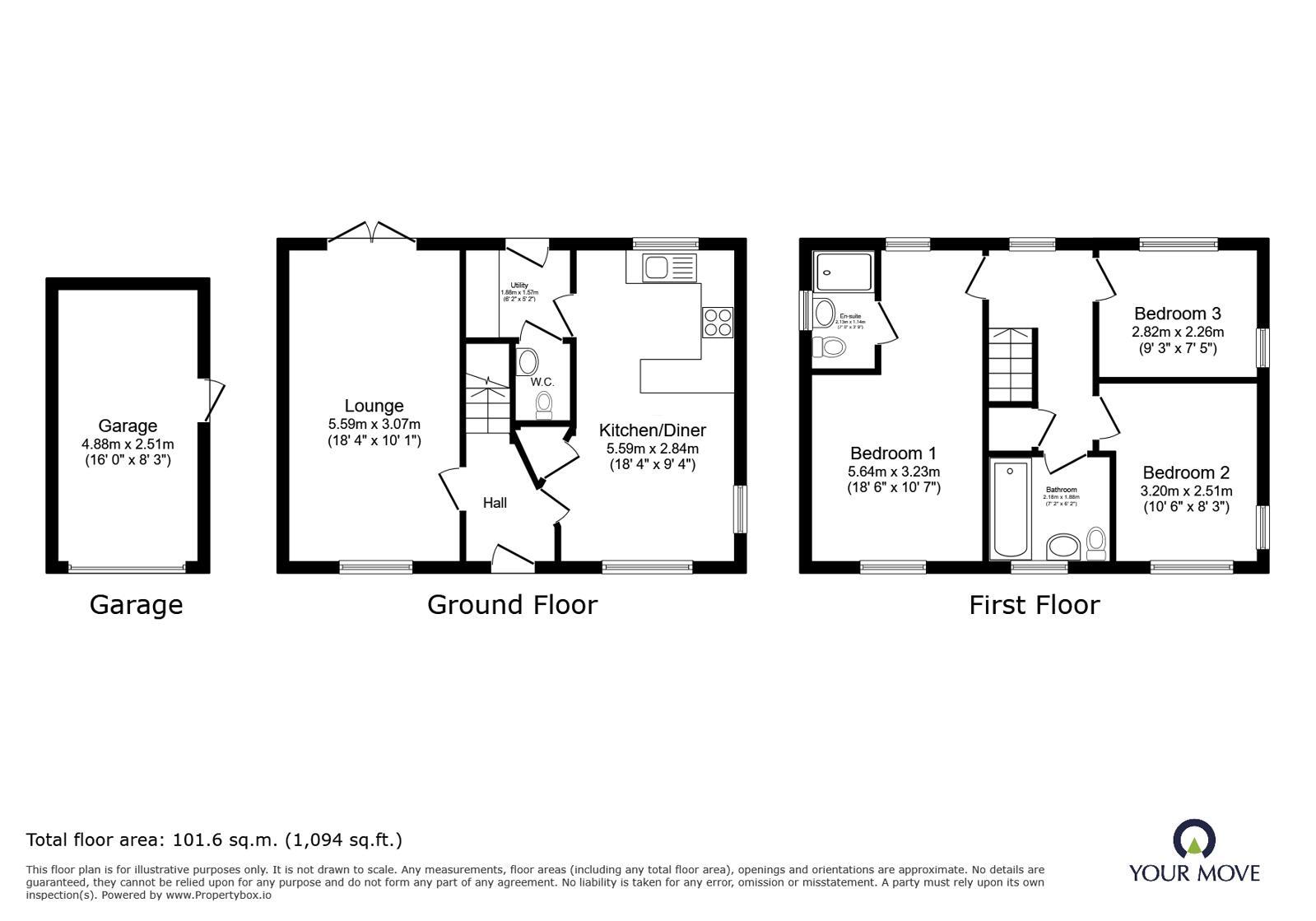 Floorplan of 3 bedroom Detached House for sale, Kesbrook Drive, Overseal, Derbyshire, DE12