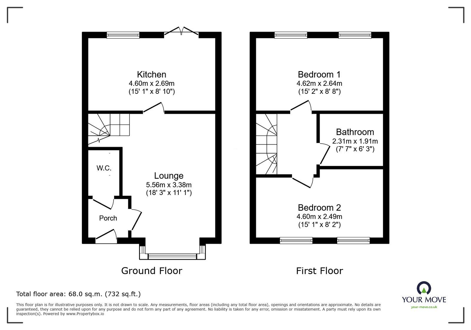 Floorplan of 2 bedroom Semi Detached House for sale, Headstock Drive, Castle Gresley, Derbyshire, DE11