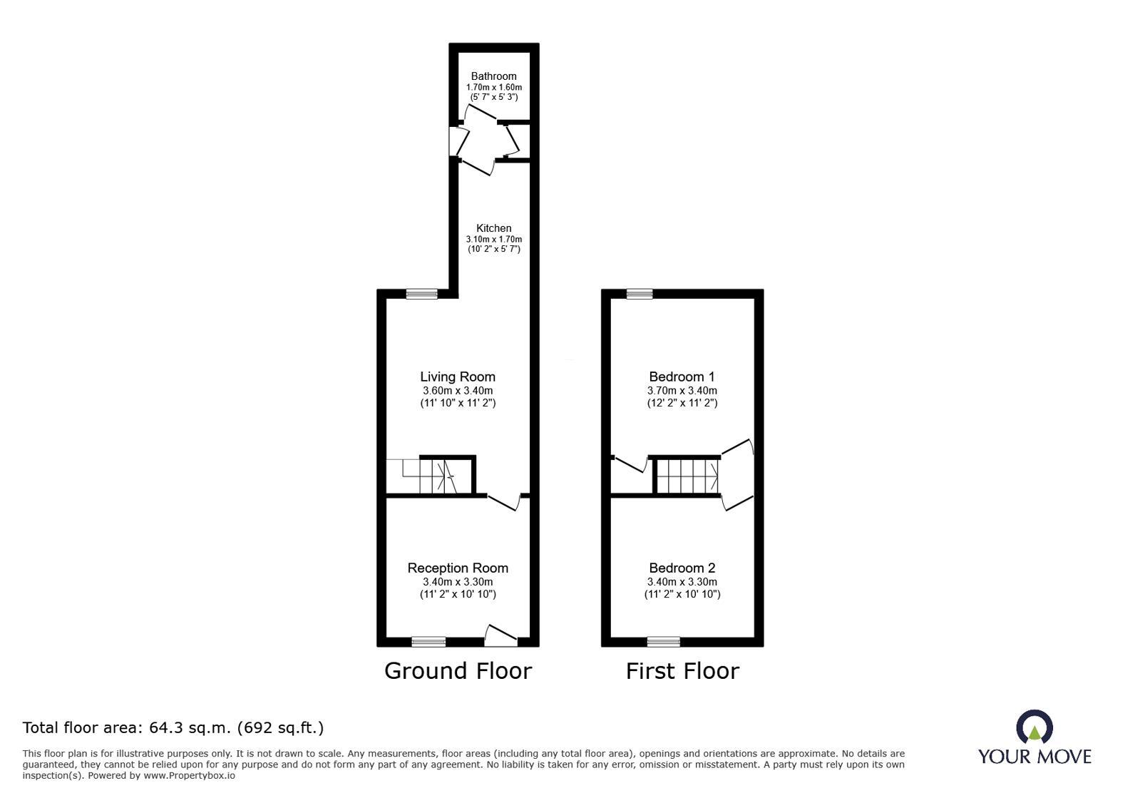 Floorplan of 2 bedroom End Terrace House to rent, Furlong Road, Stoke-on-Trent, Staffordshire, ST6