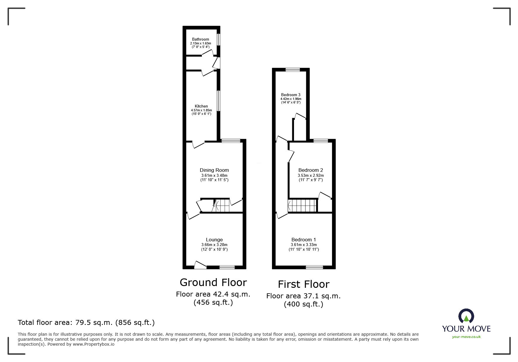 Floorplan of 3 bedroom Mid Terrace House to rent, Collinson Road, Goldenhill, Stoke-on-Trent, Staffordshire, ST6