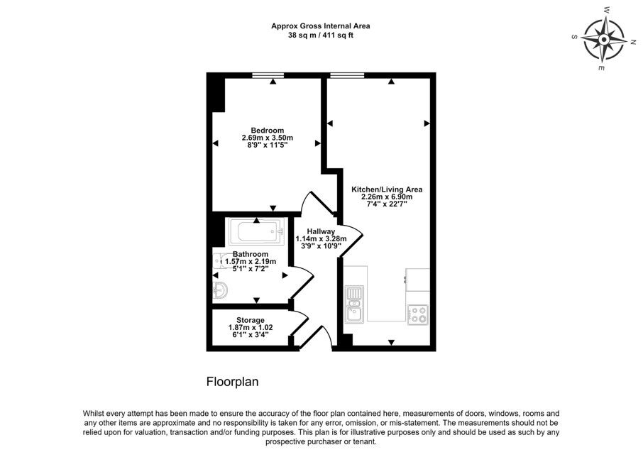 Floorplan of 1 bedroom  Flat for sale, Chatham Street, Sheffield, South Yorkshire, S3