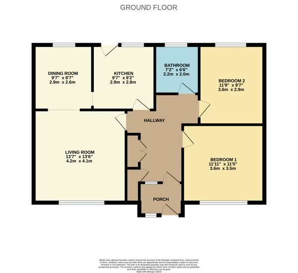Floorplan of 2 bedroom Detached Bungalow for sale, Cemetery Road, Hemingfield, Barnsley, S73