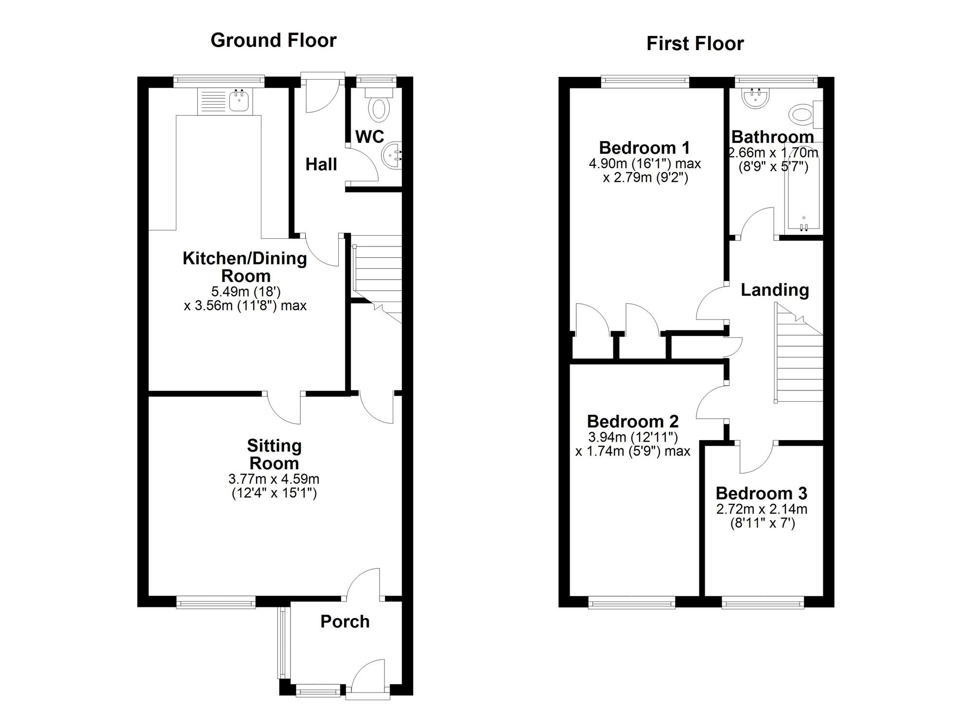 Floorplan of 3 bedroom Mid Terrace House to rent, Dayshield, Newcastle upon Tyne, Tyne and Wear, NE5