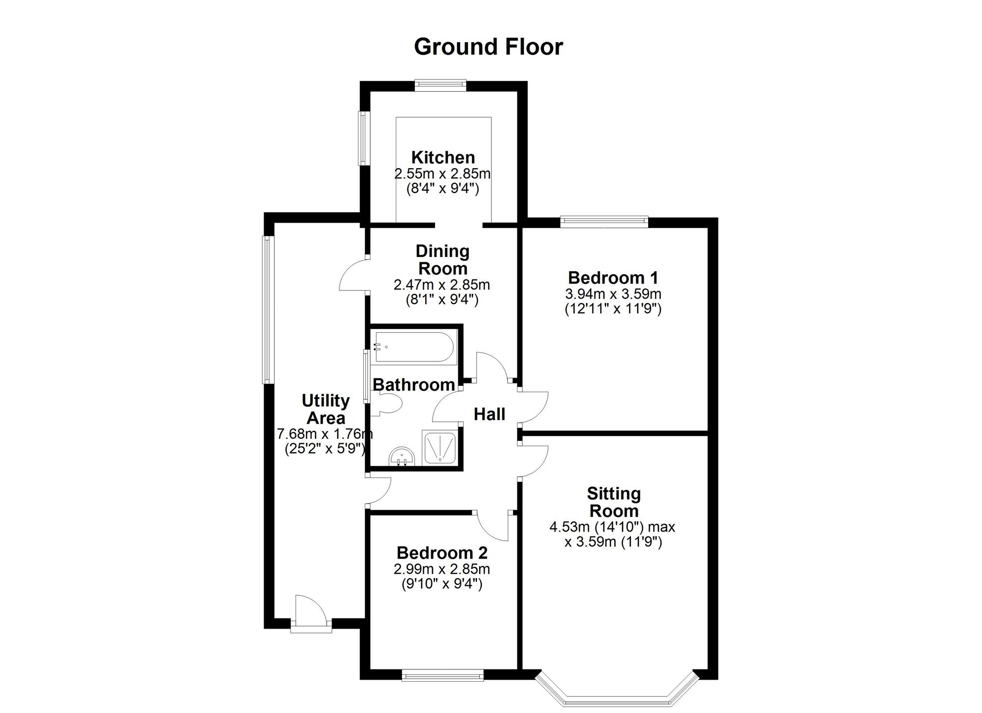 Floorplan of 2 bedroom Semi Detached Bungalow to rent, Angram Walk, Newcastle upon Tyne, Tyne and Wear, NE5