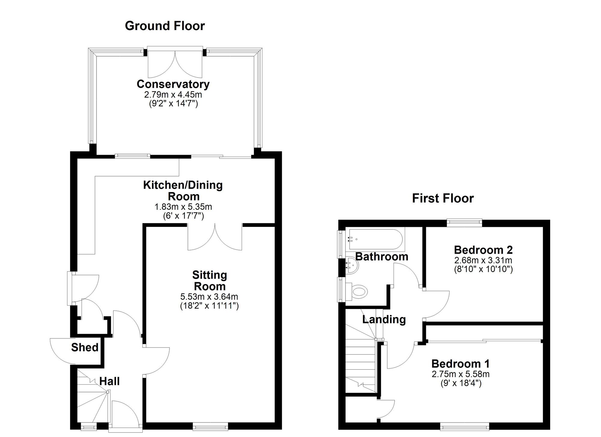 Floorplan of 2 bedroom Semi Detached House for sale, Denhill Park, Newcastle upon Tyne, Tyne and Wear, NE15