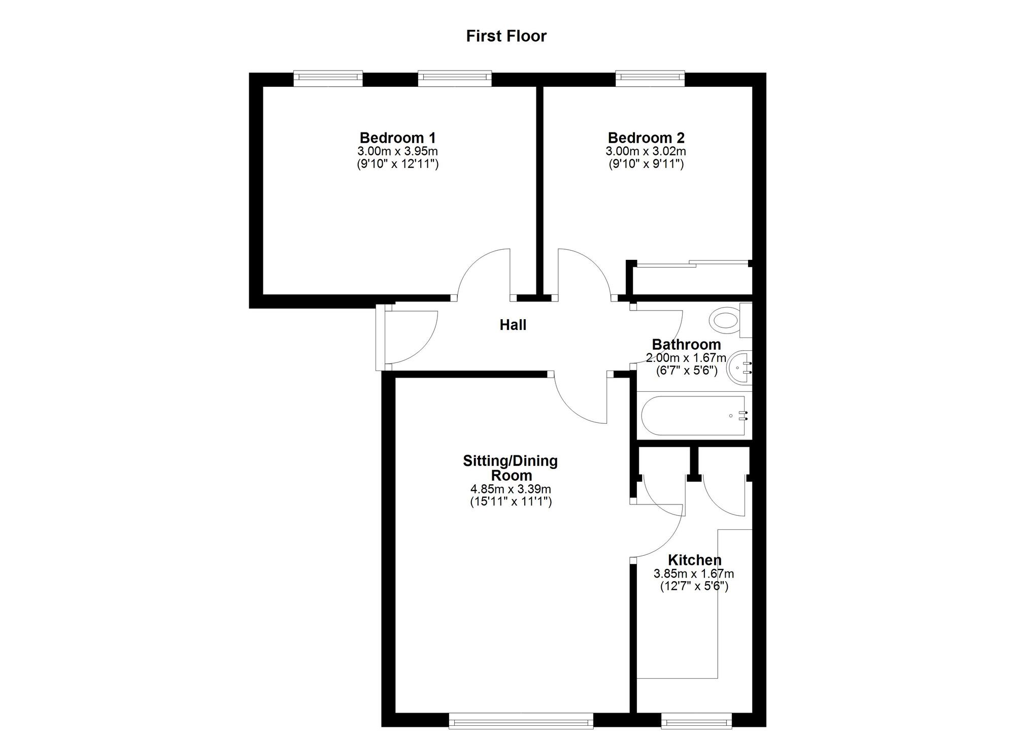 Floorplan of 2 bedroom Semi Detached Flat for sale, Broxburn Court, Newcastle upon Tyne, Tyne and Wear, NE5