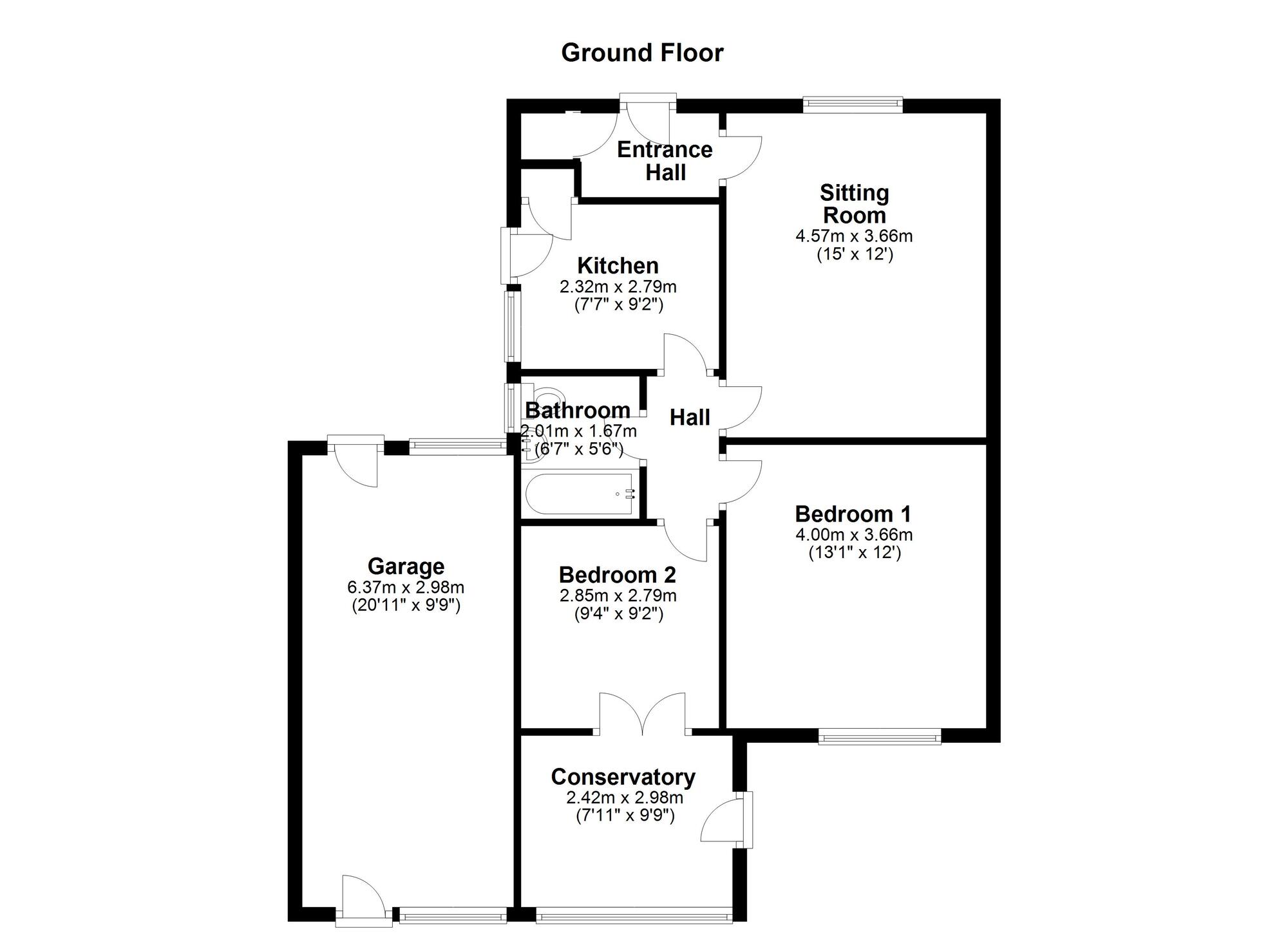 Floorplan of 2 bedroom Semi Detached Bungalow for sale, Kidderminster Drive, Newcastle upon Tyne, Tyne and Wear, NE5