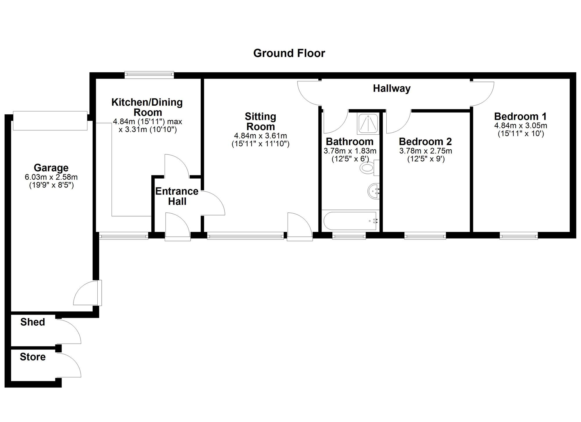 Floorplan of 2 bedroom Detached Bungalow for sale, Pilton Walk, Newcastle upon Tyne, Tyne and Wear, NE5