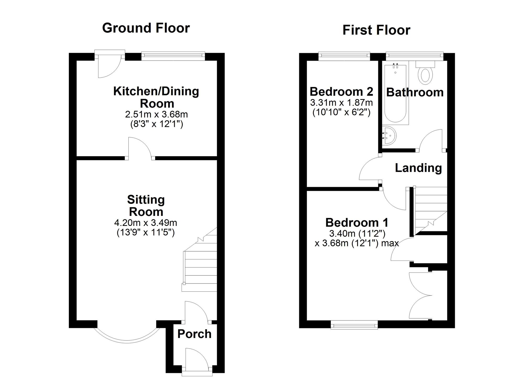 Floorplan of 2 bedroom Mid Terrace House to rent, Milecastle Court, Newcastle upon Tyne, Tyne and Wear, NE5