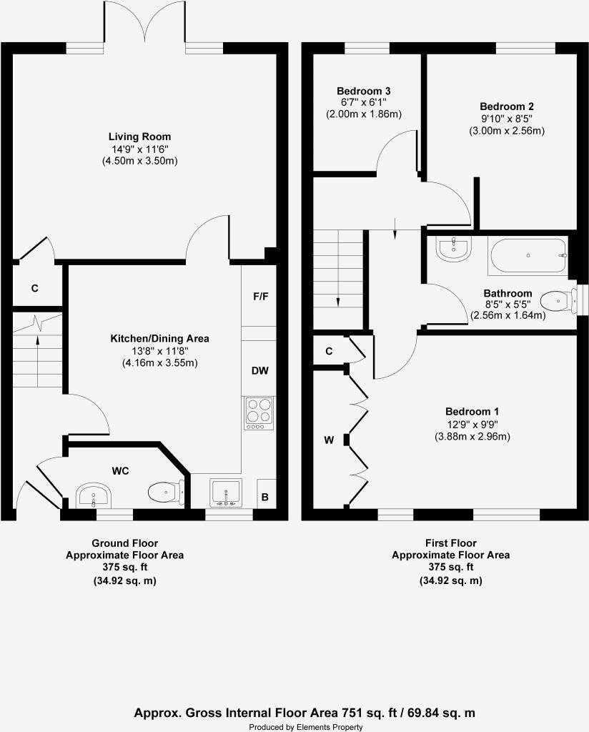 Floorplan of 3 bedroom Semi Detached House for sale, Lamedon Mill Court, Lemington, Tyne and Wear, NE15