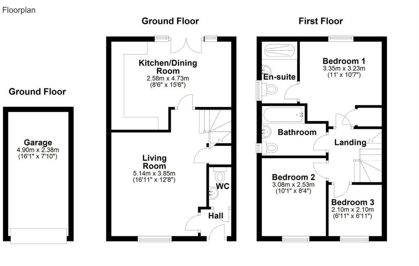 Floorplan of 3 bedroom Semi Detached House for sale, Falcon Road, Newcastle upon Tyne, Tyne and Wear, NE15