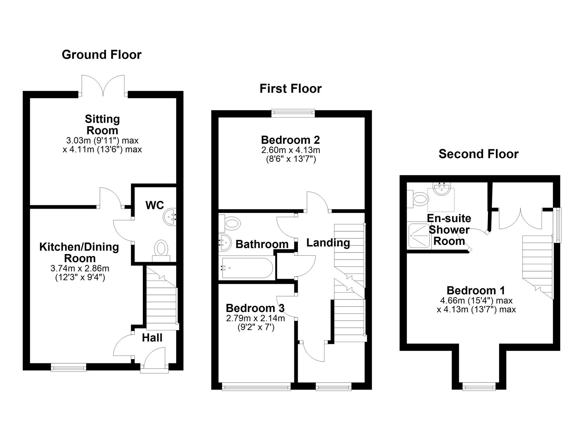 Floorplan of 3 bedroom Semi Detached House for sale, Walwick Fell, Newcastle upon Tyne, Tyne and Wear, NE15