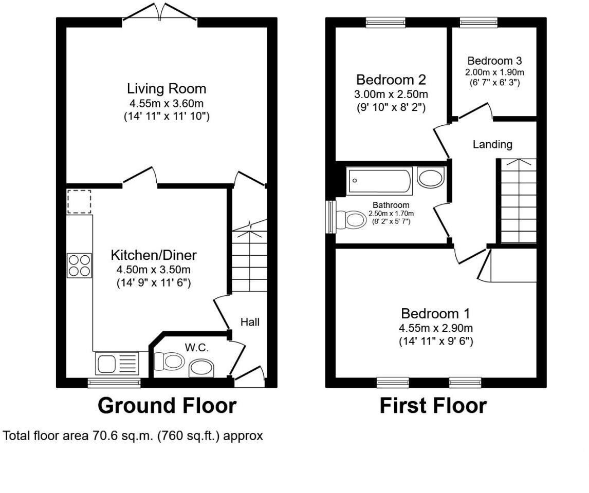 Floorplan of 3 bedroom Semi Detached House for sale, Vallum Place, Throckley, Tyne and Wear, NE15
