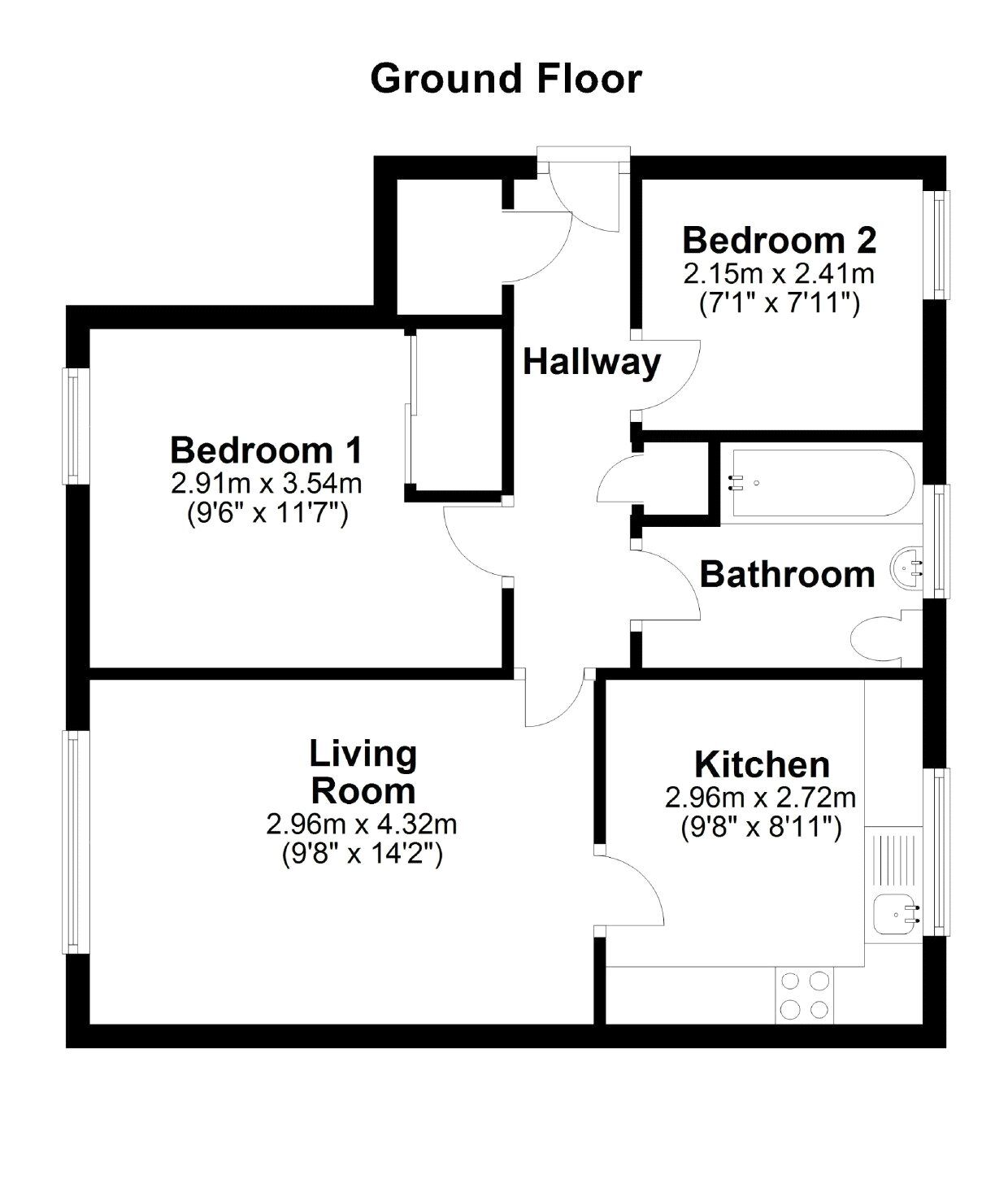 Floorplan of 2 bedroom Flat for sale, Ladybank, Newcastle upon Tyne, Tyne and Wear, NE5