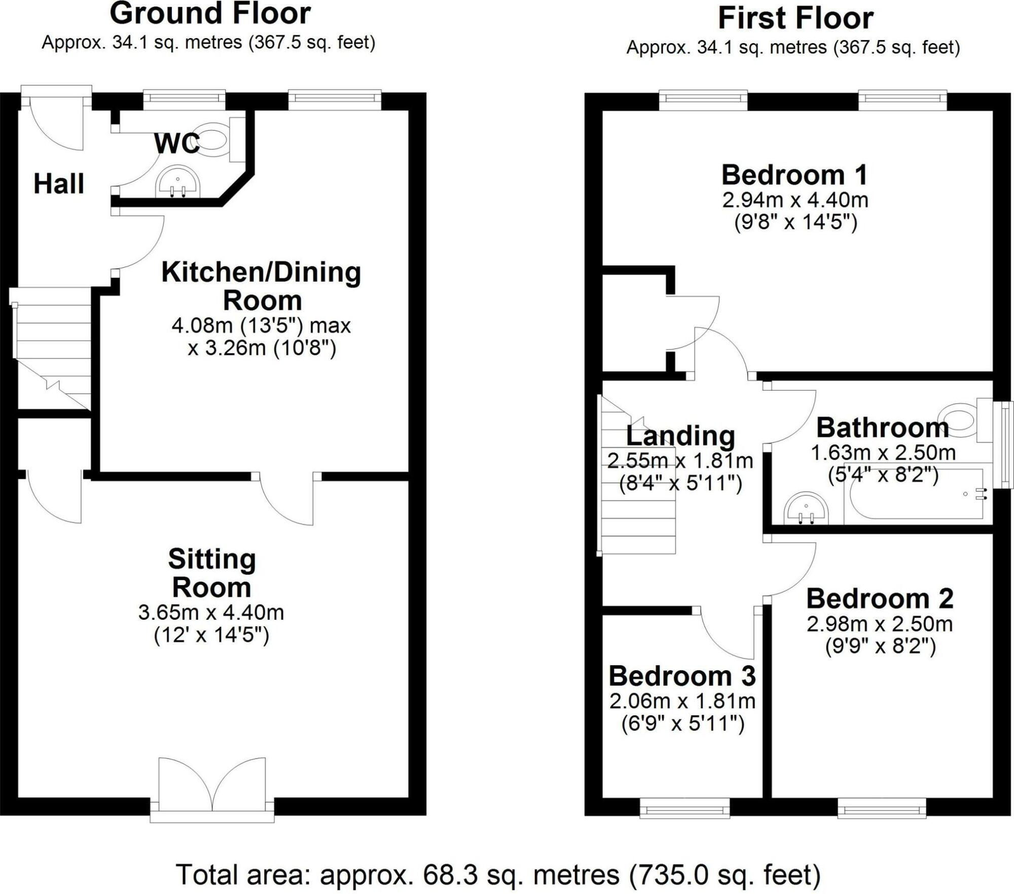 Floorplan of 3 bedroom End Terrace House for sale, Chatton Grove, Tyne and Wear, NE5