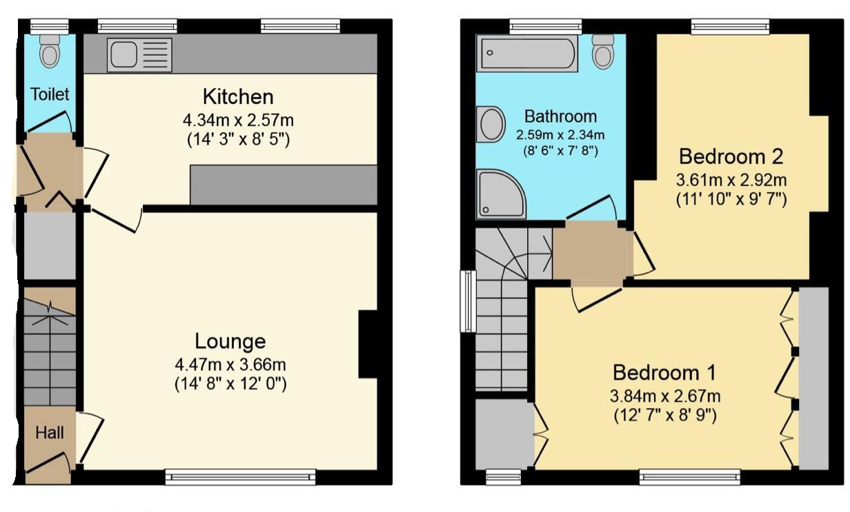 Floorplan of 2 bedroom Semi Detached House for sale, Ambleside, Newcastle upon Tyne, Tyne and Wear, NE15