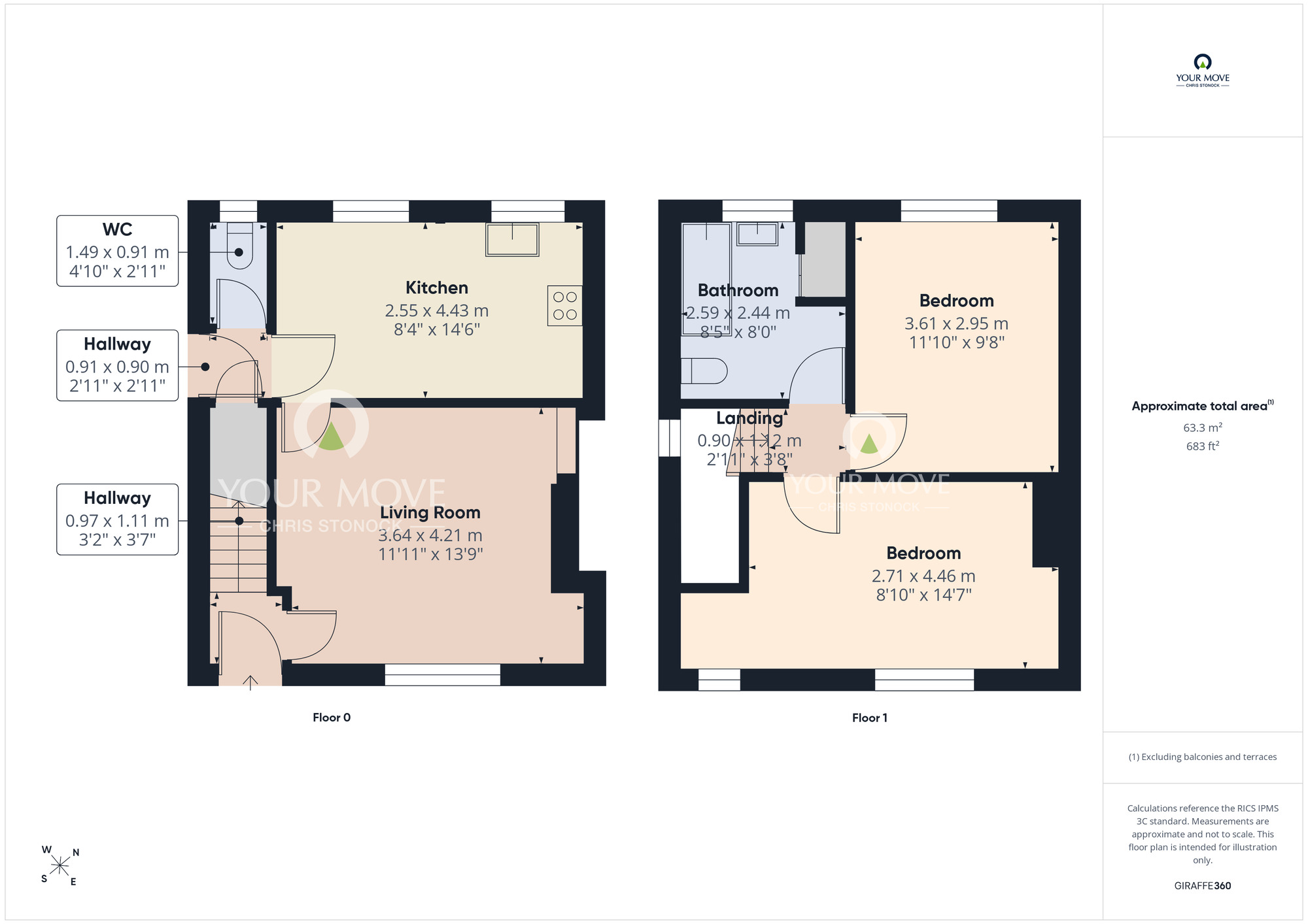 Floorplan of 2 bedroom Semi Detached House for sale, Ambleside, Newcastle upon Tyne, Tyne and Wear, NE15