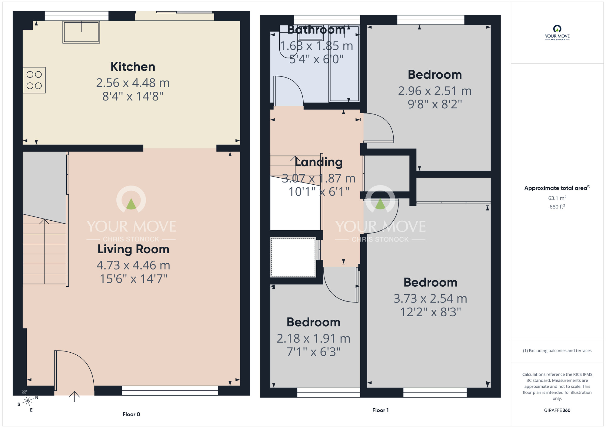 Floorplan of 3 bedroom Mid Terrace House for sale, Linacre Close, Newcastle upon Tyne, Tyne and Wear, NE3