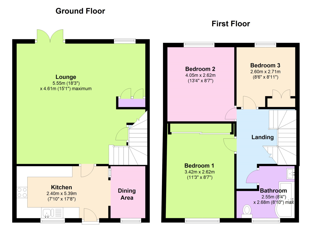 Floorplan of 3 bedroom Mid Terrace House to rent, Albany Village Centre, Washington, Tyne And Wear, NE37