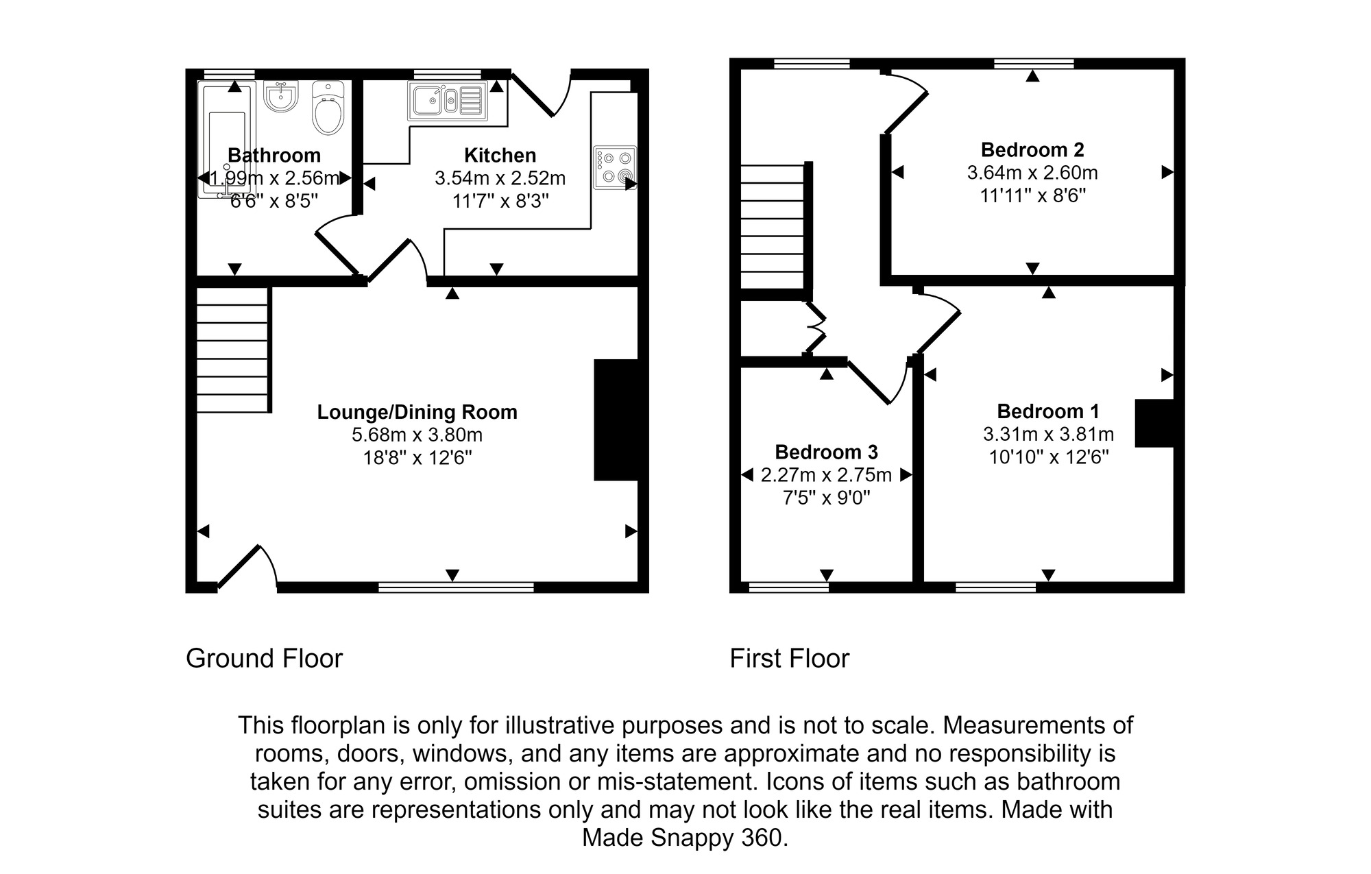 Floorplan of 3 bedroom End Terrace House to rent, Hertburn Gardens, Washington, Tyne And Wear, NE37