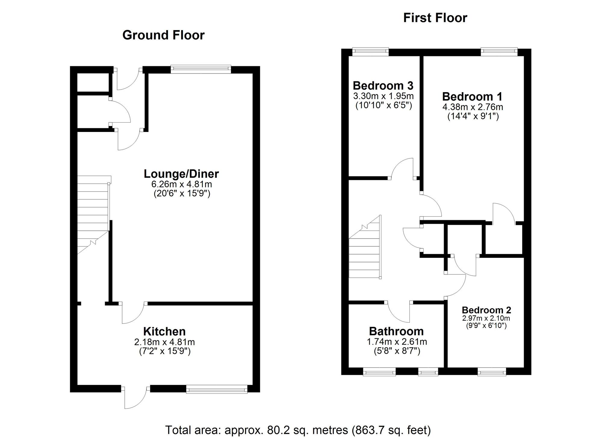 Floorplan of 3 bedroom Mid Terrace House for sale, Beverley Court, Concord, Tyne And Wear, NE37