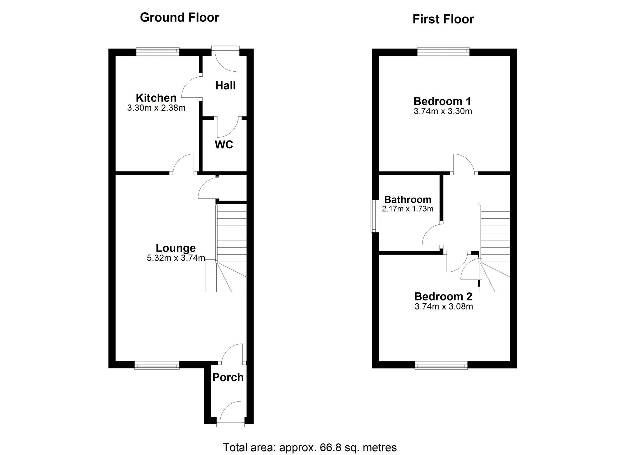 Floorplan of 2 bedroom End Terrace House to rent, Burghley Close, Teal Park Farm, Washington, NE38