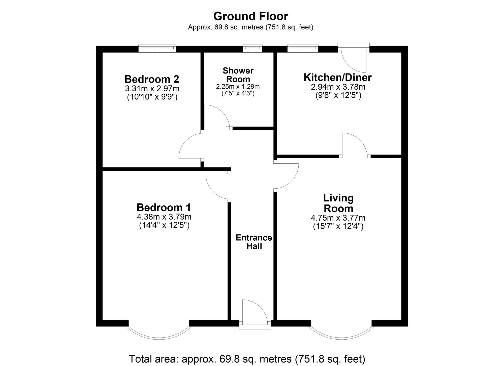 Floorplan of 2 bedroom Semi Detached Bungalow for sale, Well Bank Road, Washington, Tyne and Wear, NE37