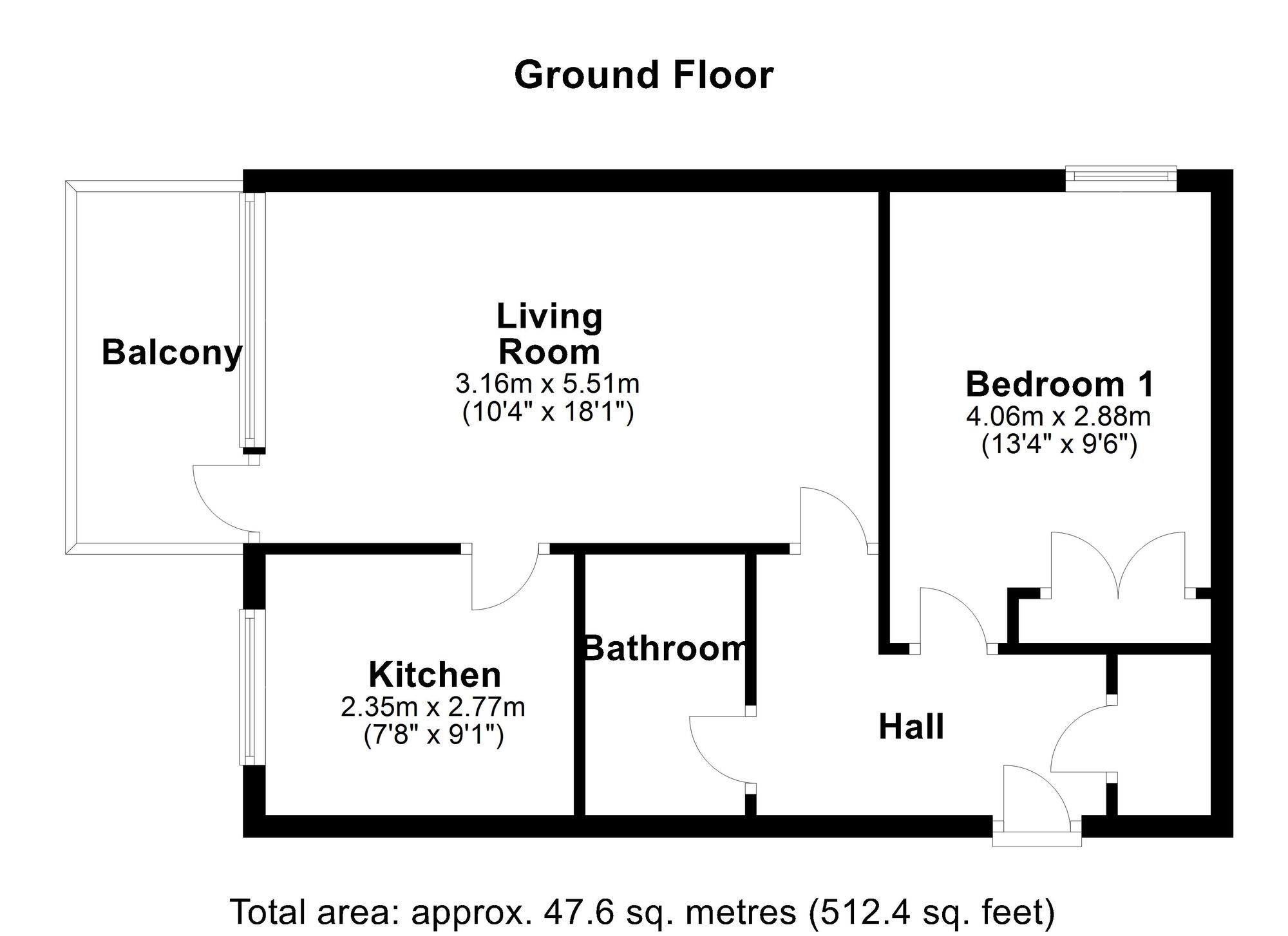 Floorplan of 1 bedroom Mid Terrace Flat for sale, Collingwood Court, Washington, Tyne and Wear, NE37