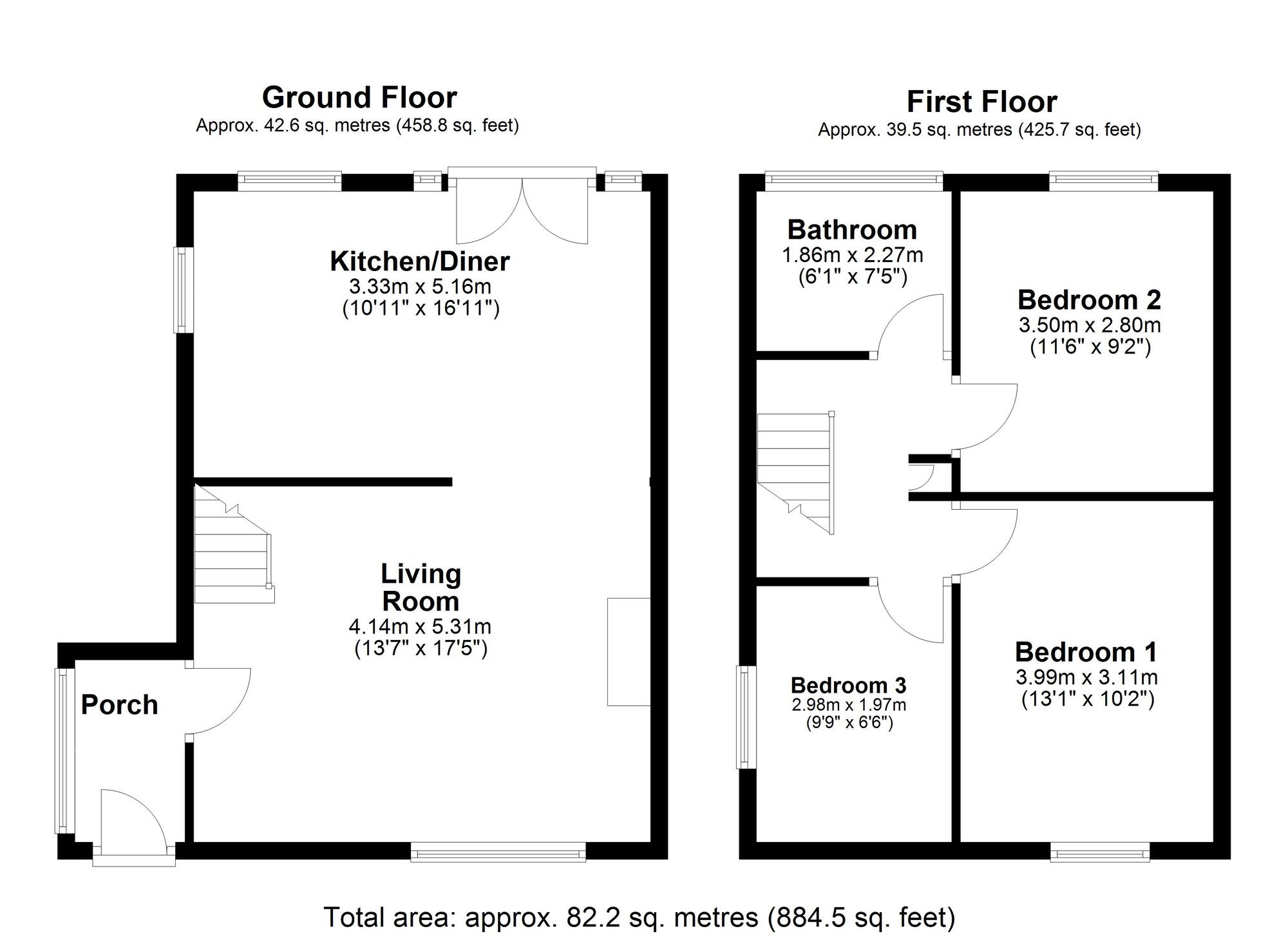 Floorplan of 3 bedroom Semi Detached House for sale, Kirkham, Biddick, Washington, NE38