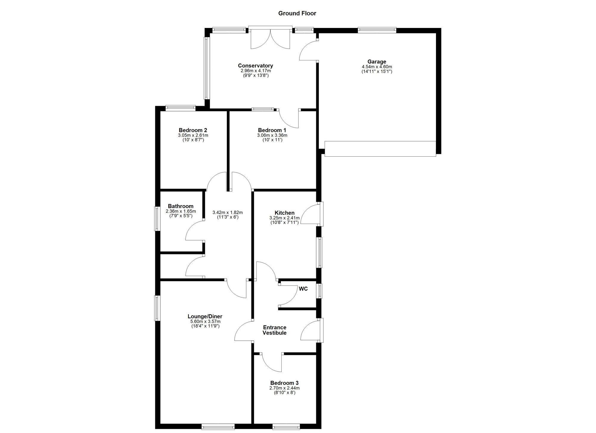 Floorplan of 3 bedroom Detached Bungalow for sale, Martin Court, Washington, Tyne and Wear, NE38