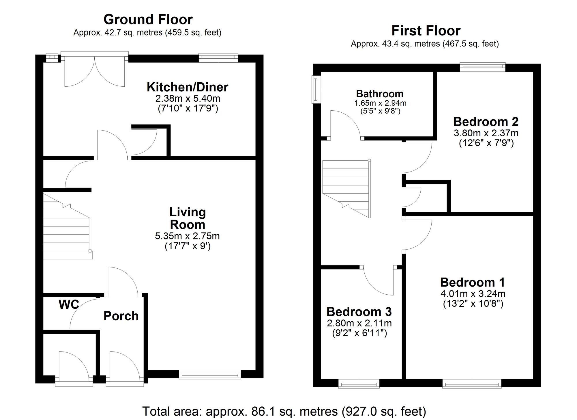 Floorplan of 3 bedroom End Terrace House for sale, Bridekirk, Washington, Tyne and Wear, NE37