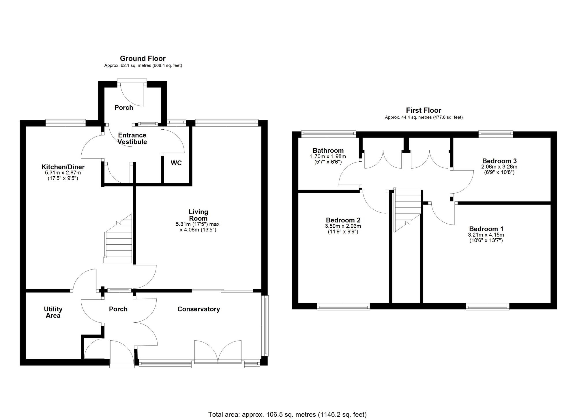 Floorplan of 3 bedroom Mid Terrace House for sale, Coquet, Washington, Tyne and Wear, NE38