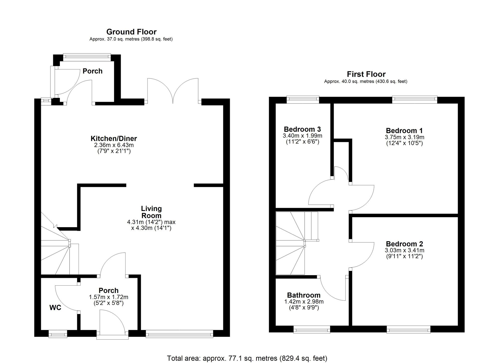 Floorplan of 3 bedroom Mid Terrace House for sale, Wellburn Road, Washington, Tyne and Wear, NE37