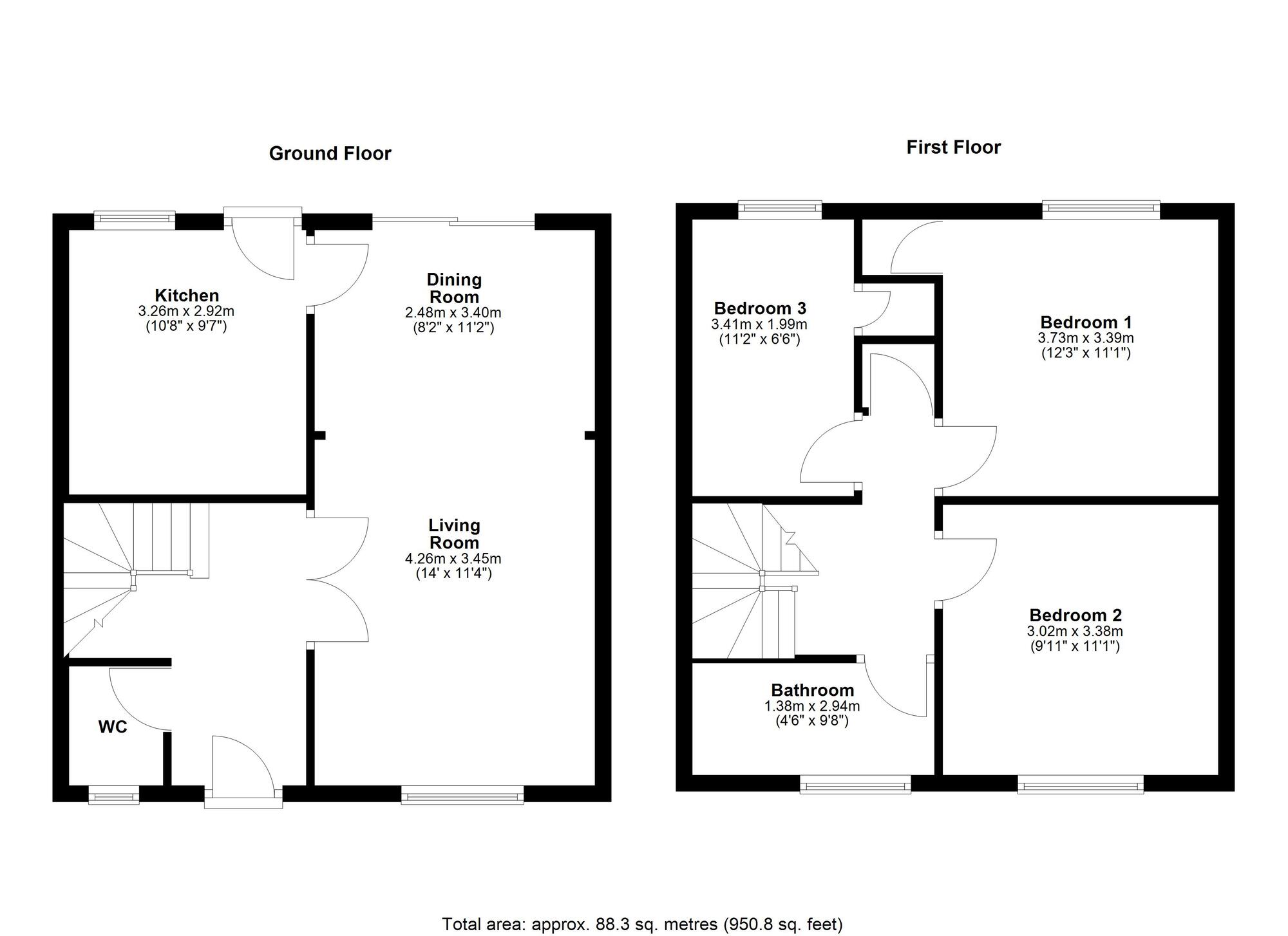 Floorplan of 3 bedroom Mid Terrace House for sale, Wellburn Road, Washington, Tyne and Wear, NE37