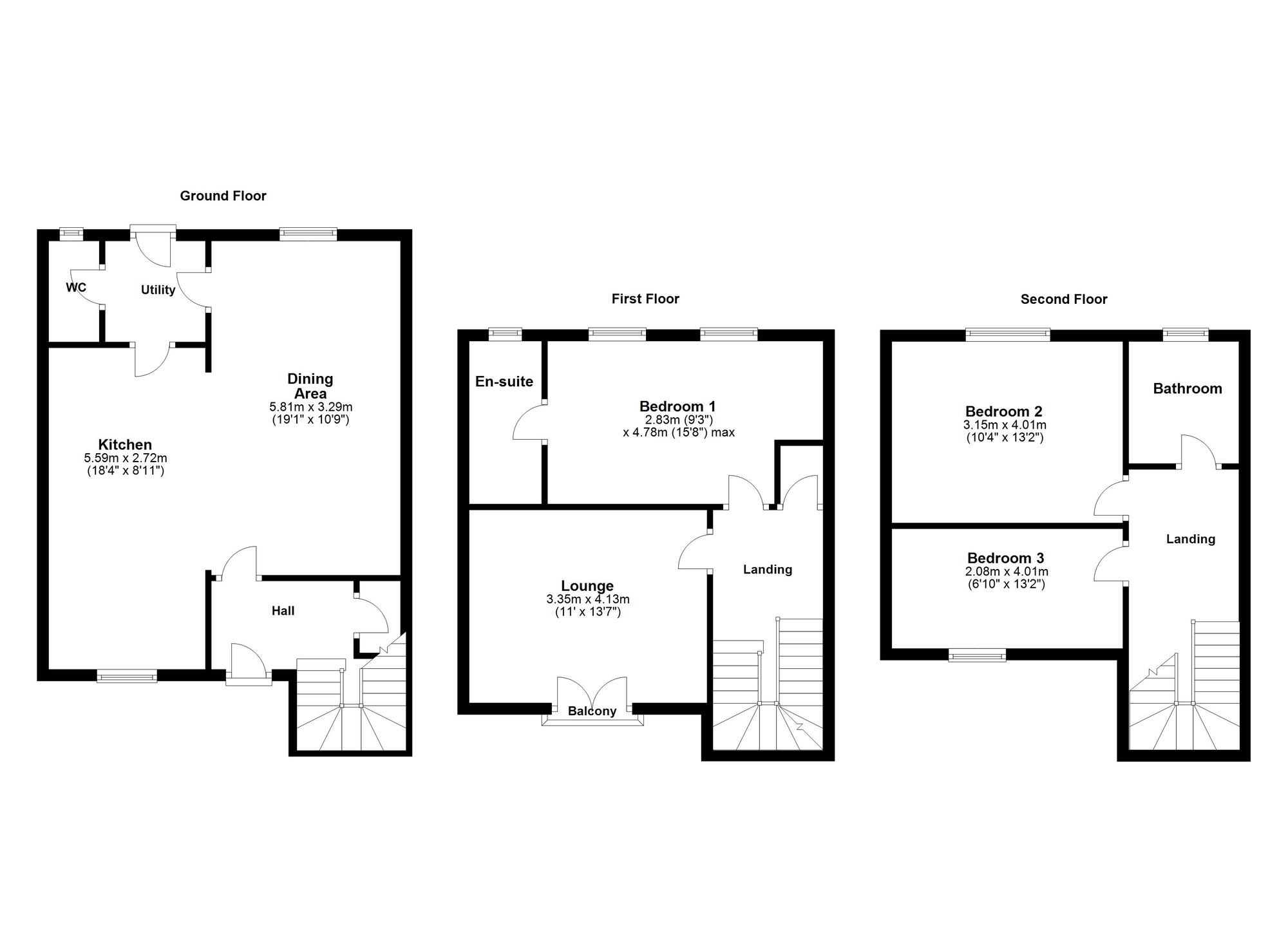 Floorplan of 3 bedroom End Terrace House for sale, Coniston Drive, Washington, Tyne and Wear, NE37