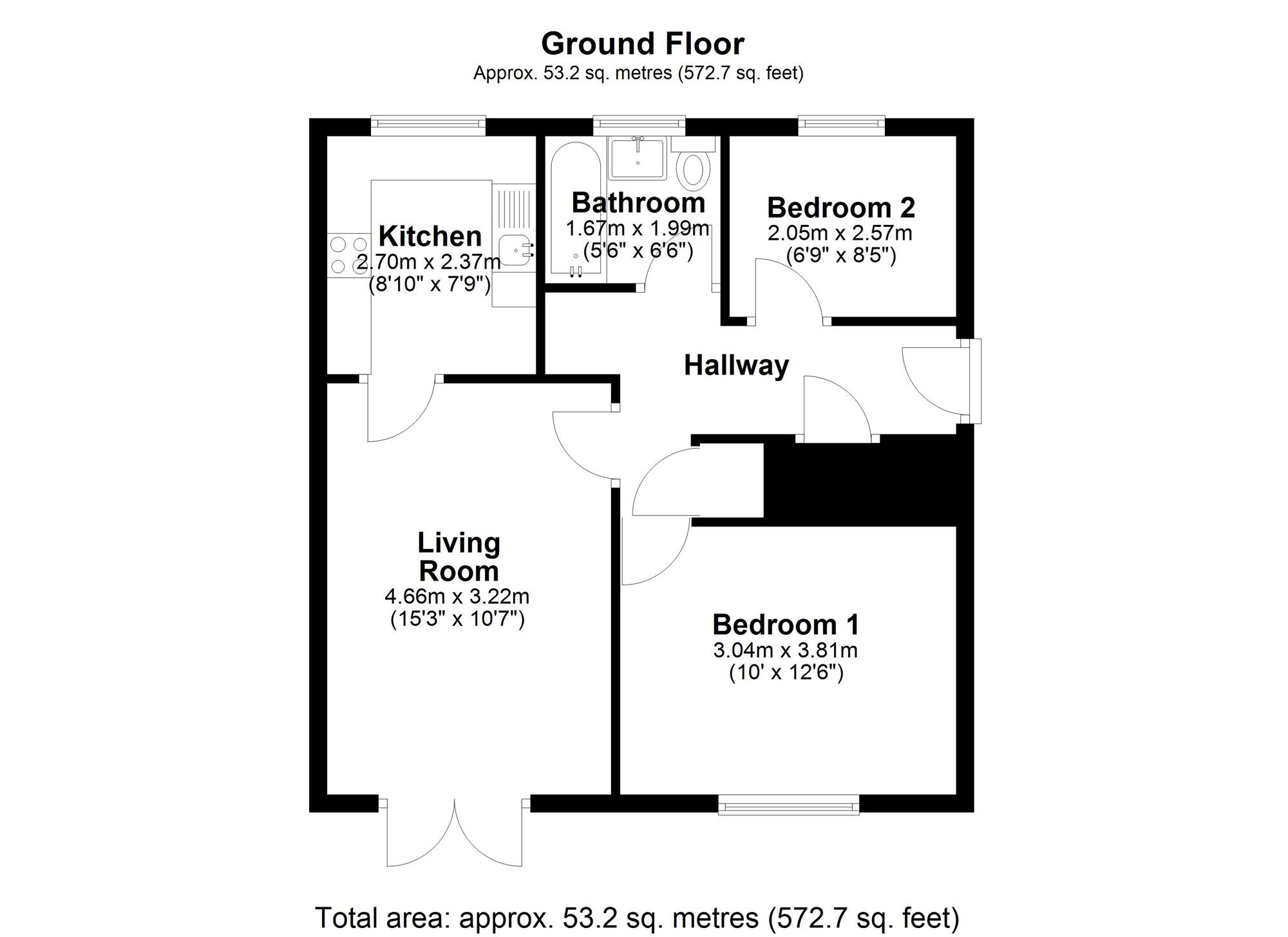 Floorplan of 2 bedroom  Flat for sale, Walsingham, Washington, Tyne and Wear, NE38