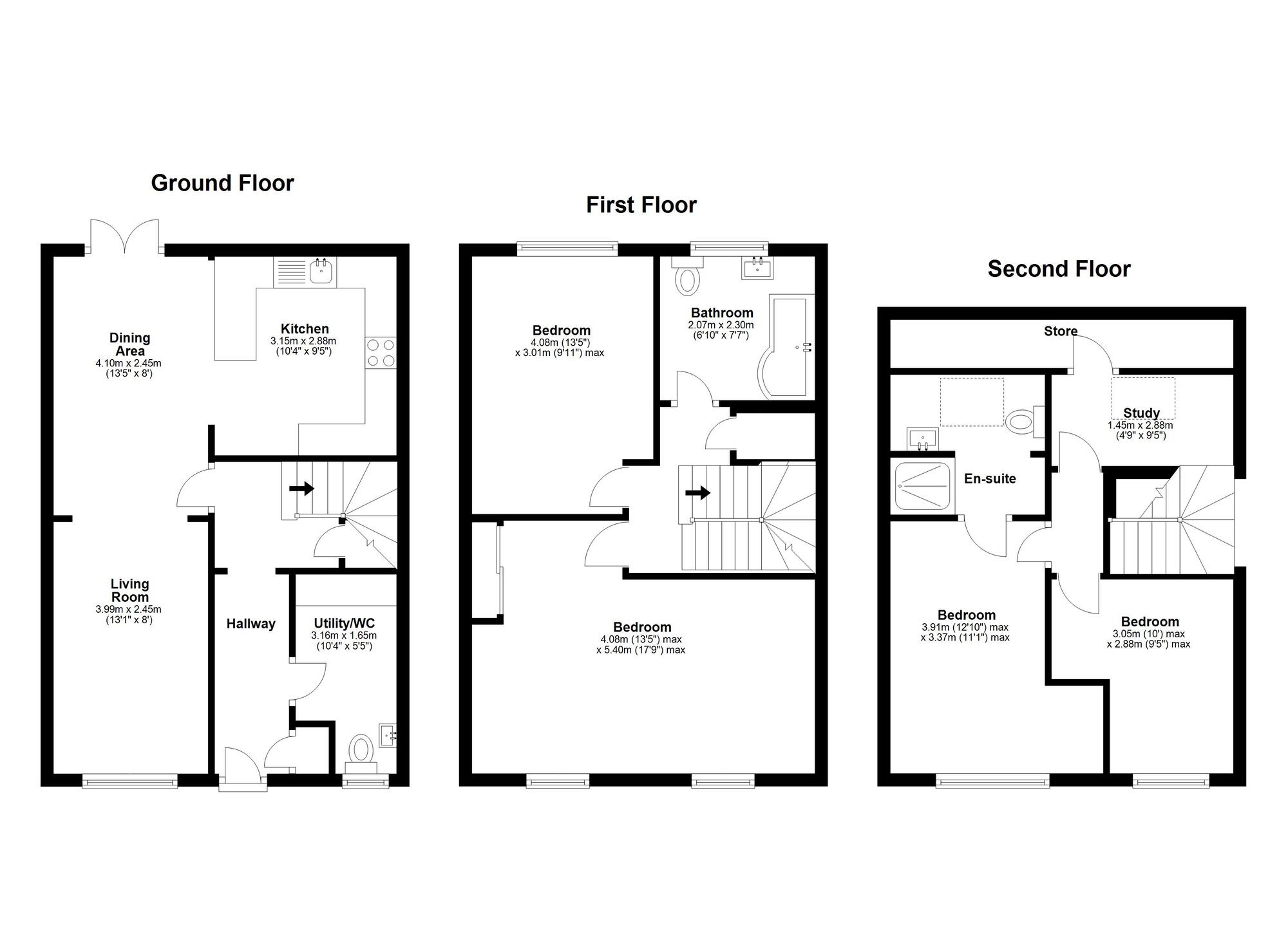 Floorplan of 4 bedroom Mid Terrace House for sale, Mendip Drive, Washington, Tyne and Wear, NE38