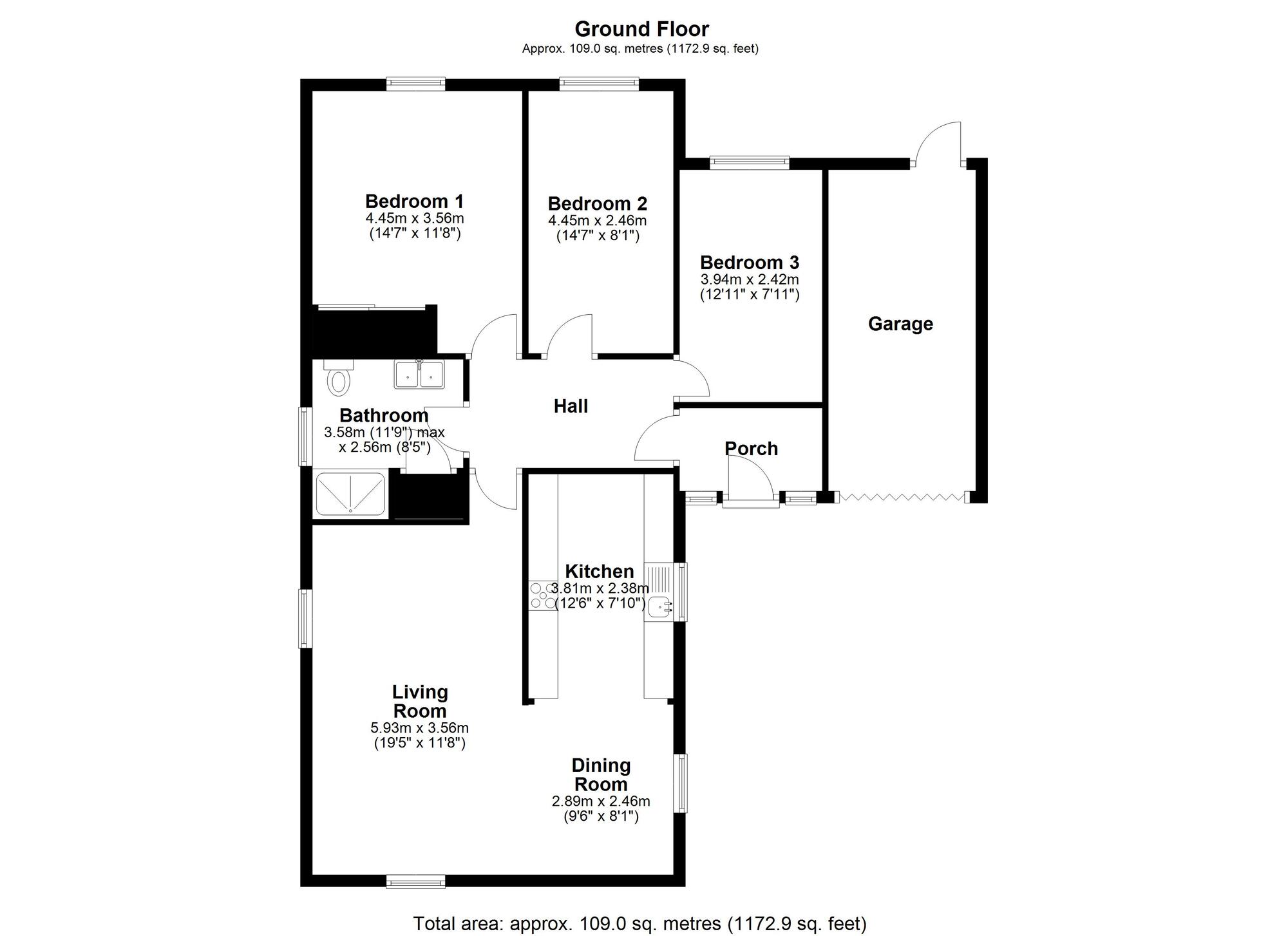 Floorplan of 3 bedroom Detached Bungalow for sale, Wellgarth Road, Washington, Tyne and Wear, NE37