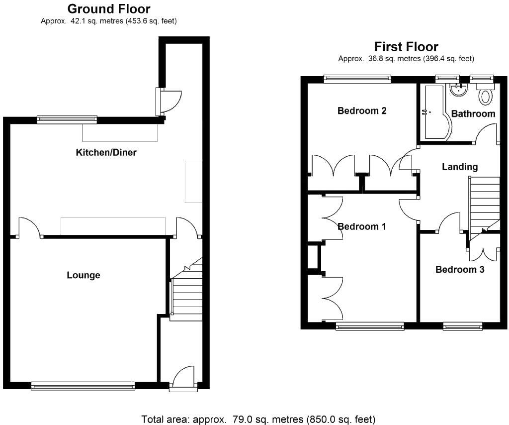 Floorplan of 3 bedroom Mid Terrace House for sale, Coach Road Estate, Washington, Tyne and Wear, NE37